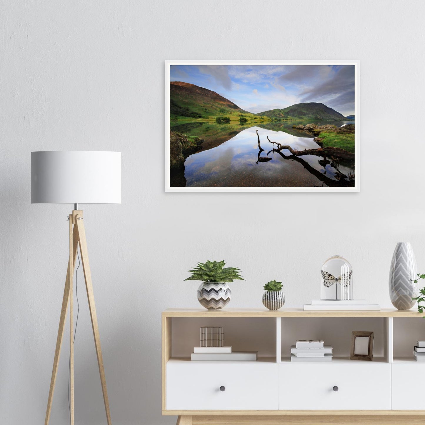 Crummock Water framed wall art featuring tranquil branch reflection