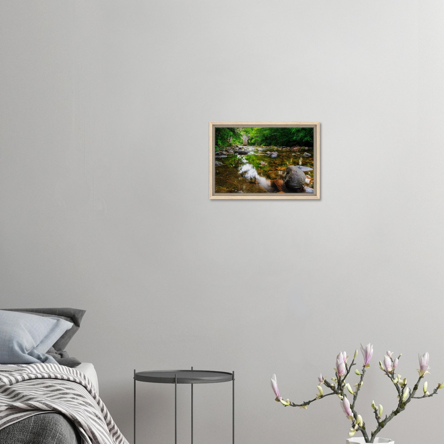 Canvas print of Dartmoor river stones and light reflections