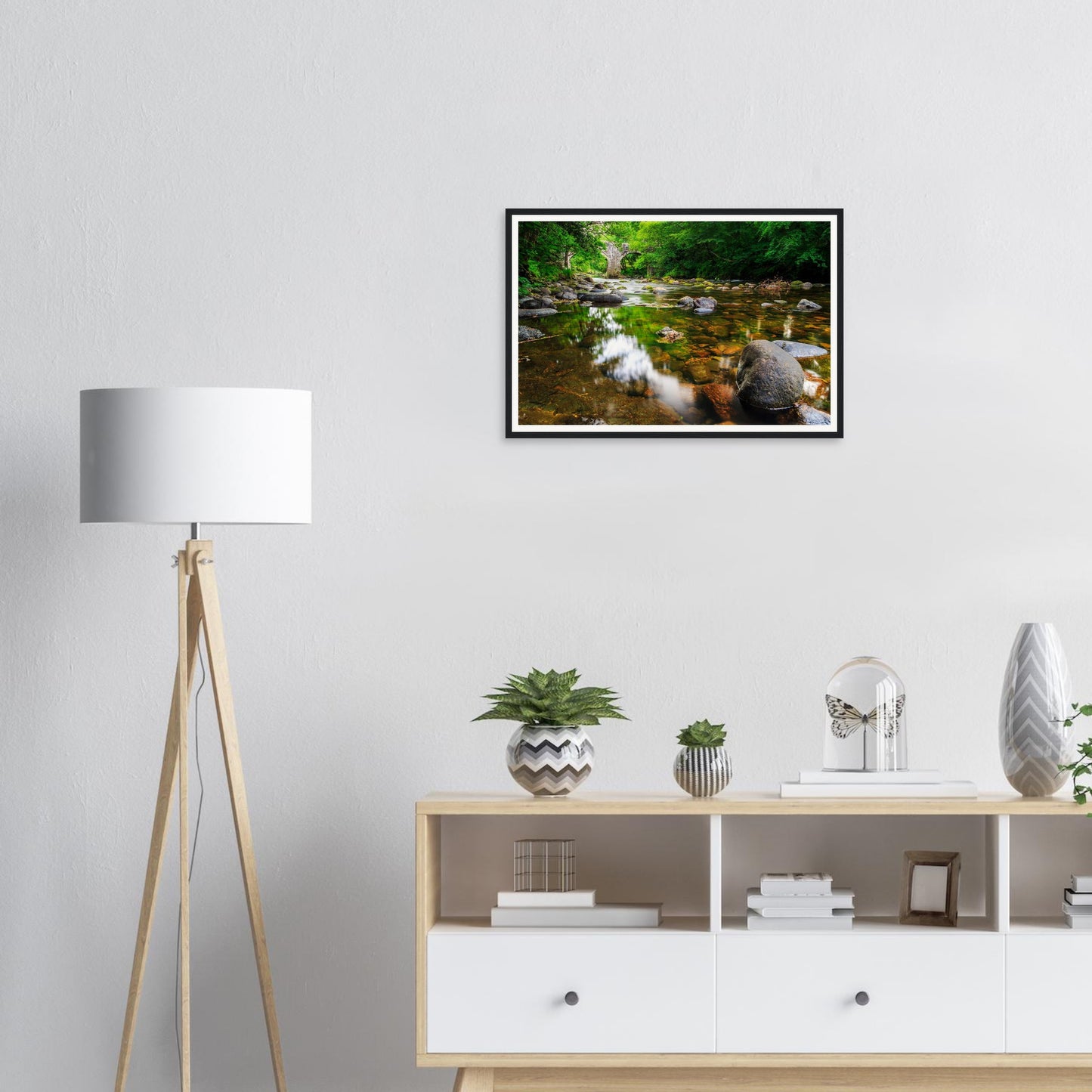 Smooth river stones at Newbridge Dartmoor framed print