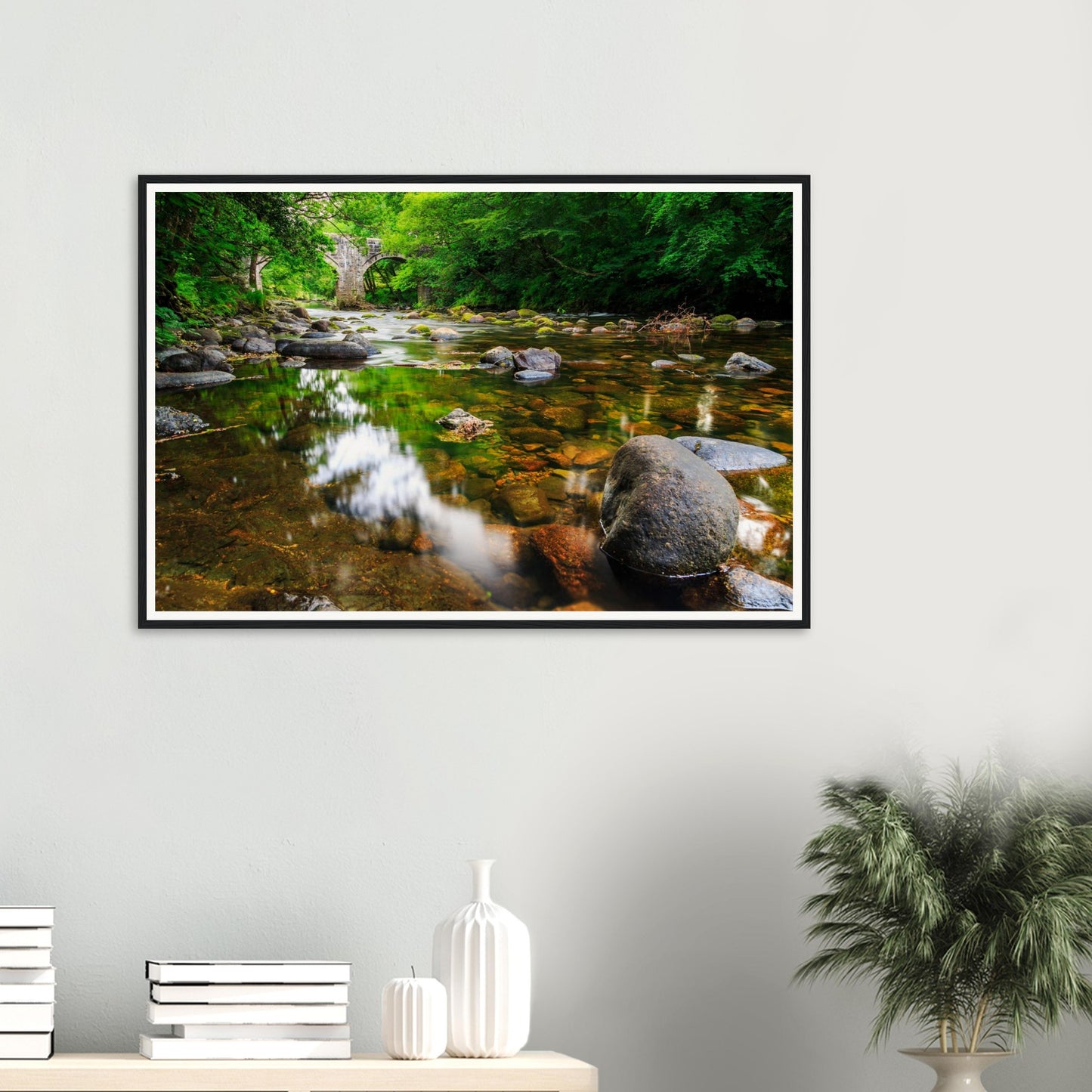 Peaceful framed print of Newbridge Dartmoor National Park