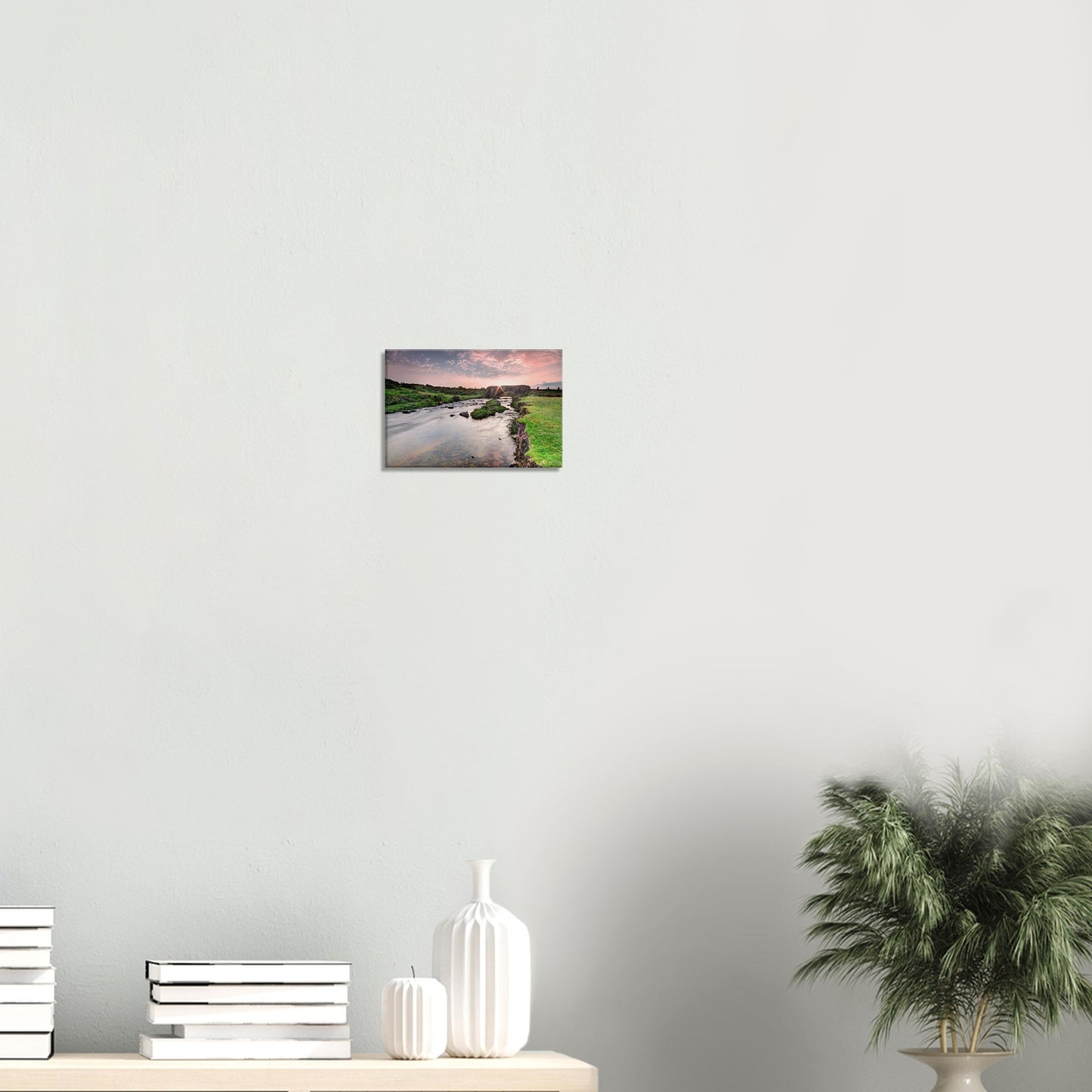 Historic stone bridge and river at sunrise in Dartmoor print