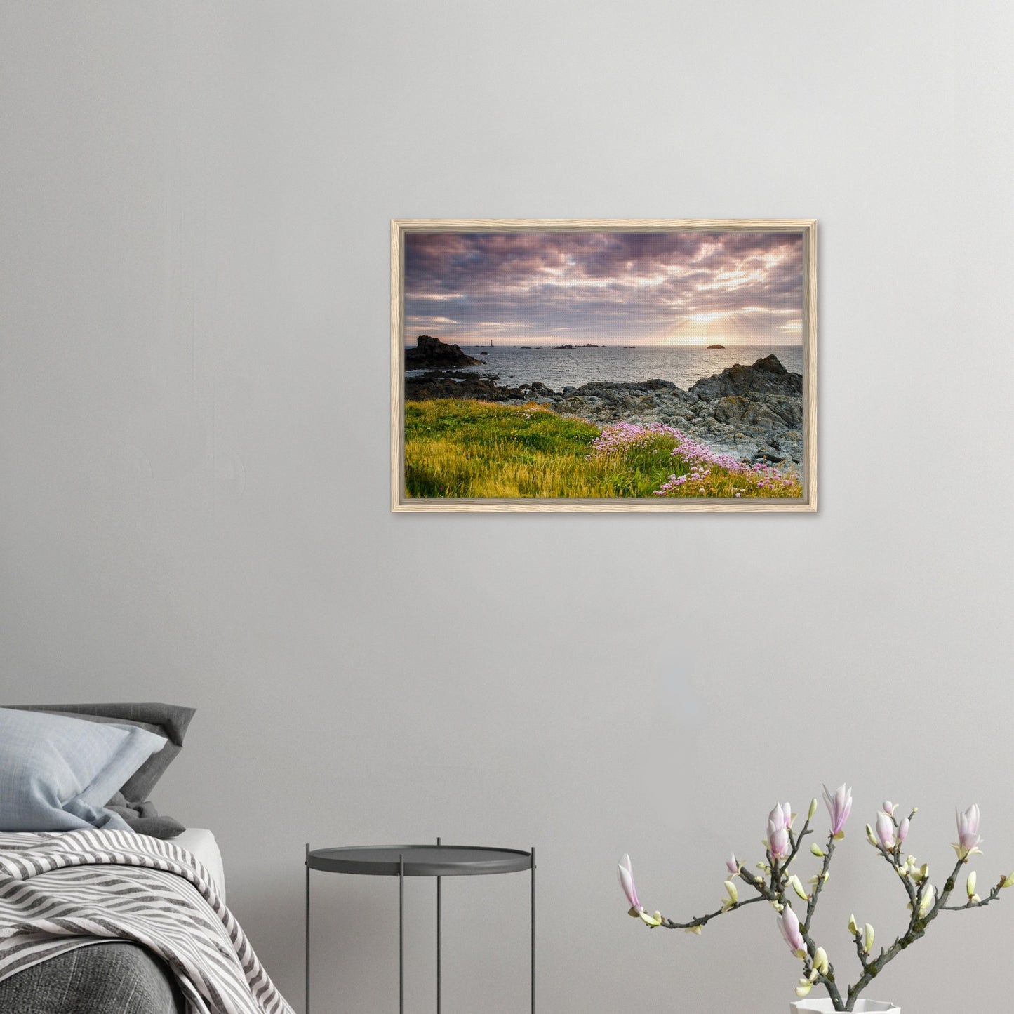 Coastal Guernsey canvas print with warm sunset glow and sea