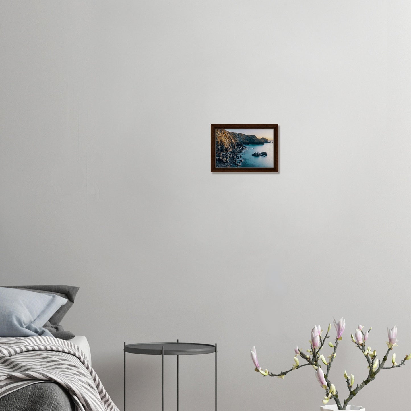 Tranquil framed canvas of Mullion Cove beach