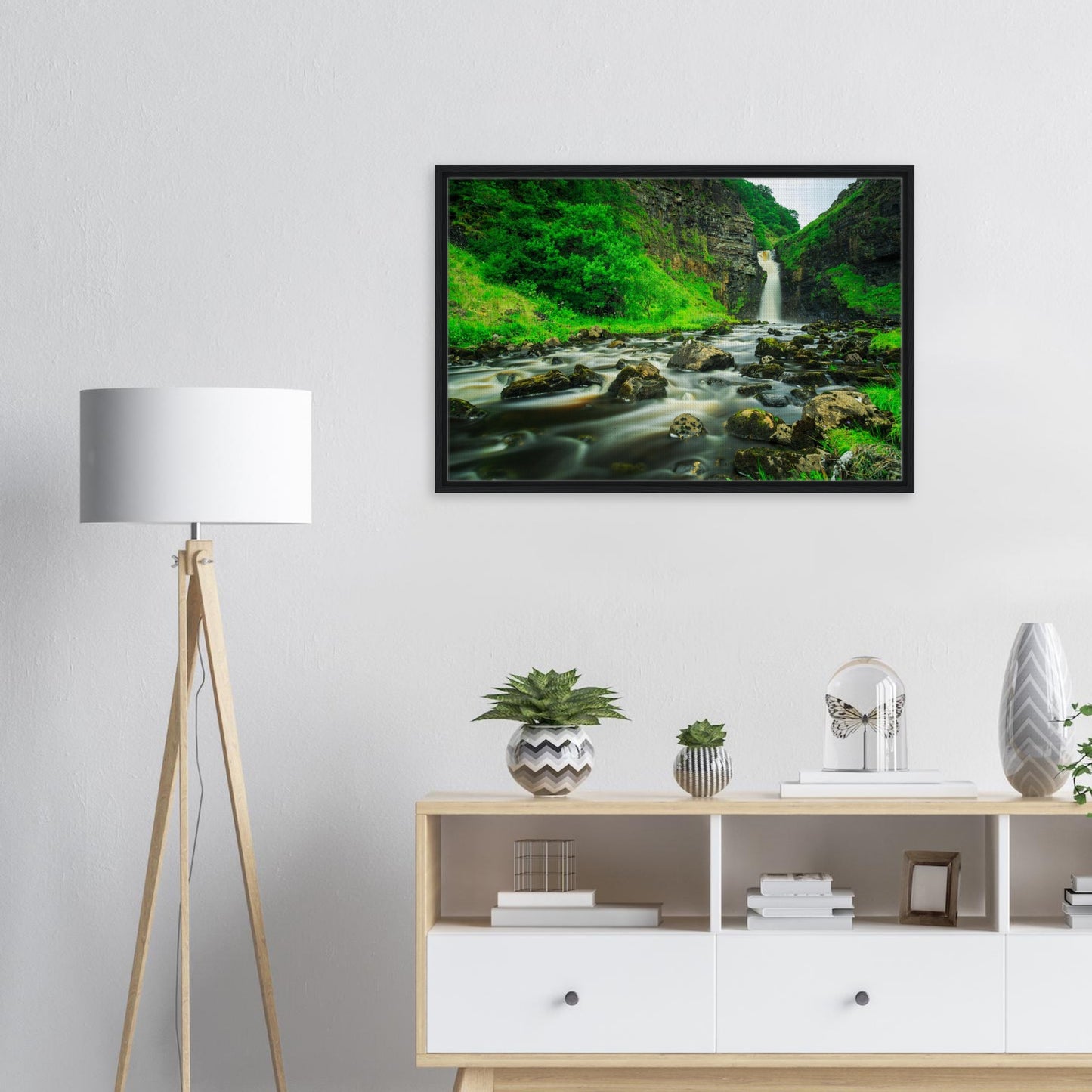 Silky water and rugged cliffs at Lealt Falls in Scotland print