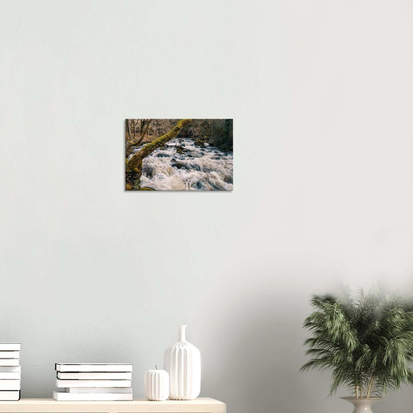 Lively Dartmoor river scene with dynamic water movement and lush forest details