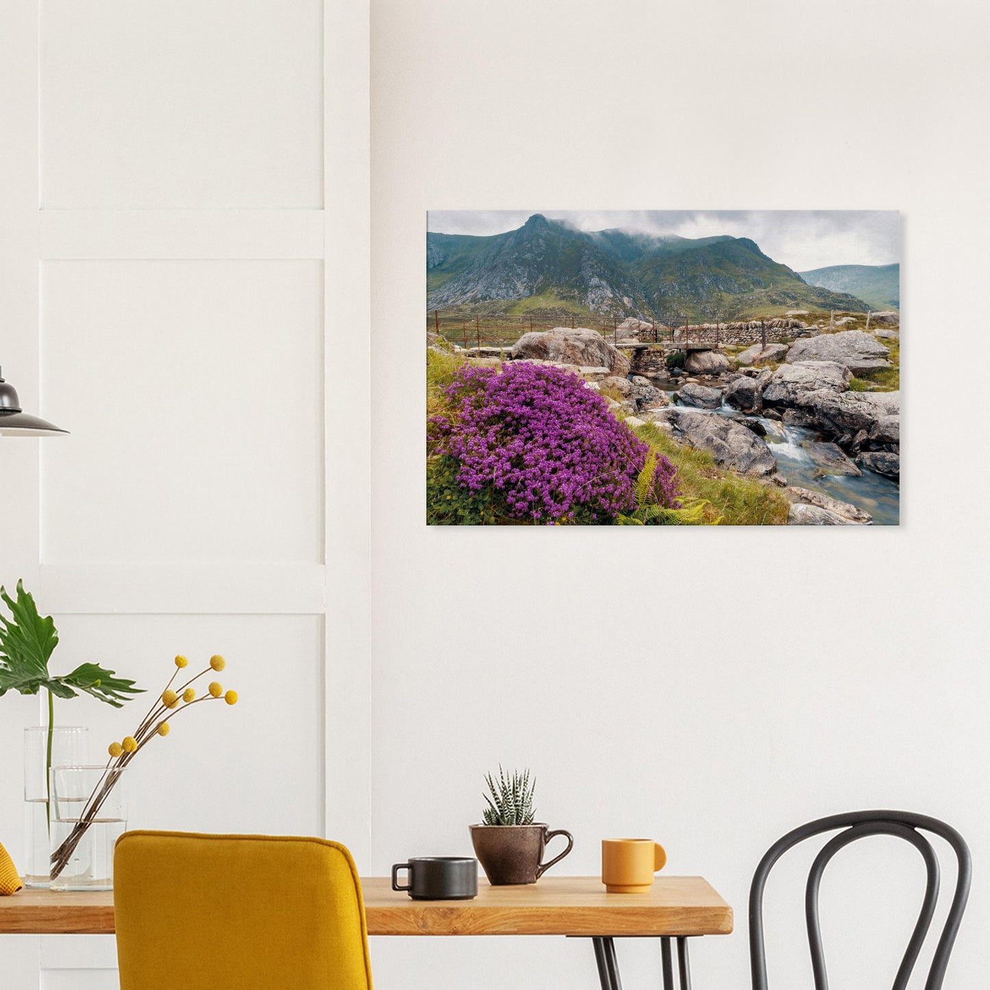 Flowing stream and heather blooms in Llyn Idwal canvas art