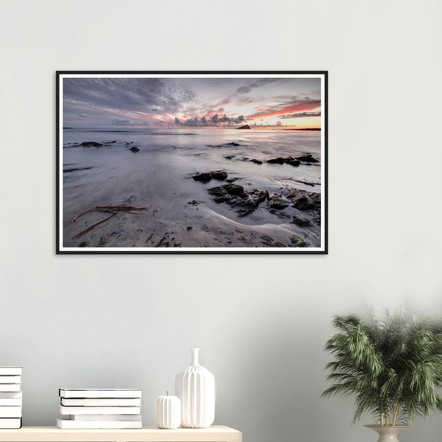 Plymouth coastline framed print featuring Wembury Beach and Mewstone