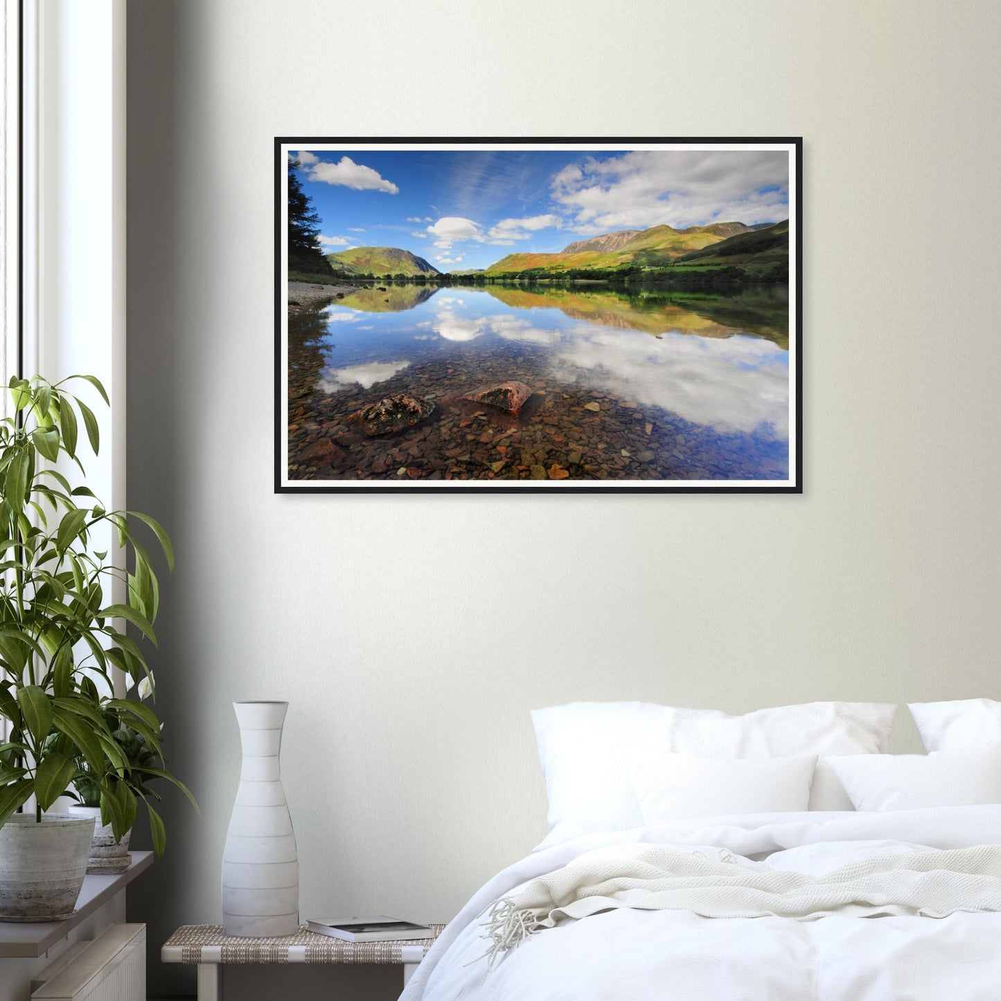 Framed wall art of Buttermere Lake with pristine reflections