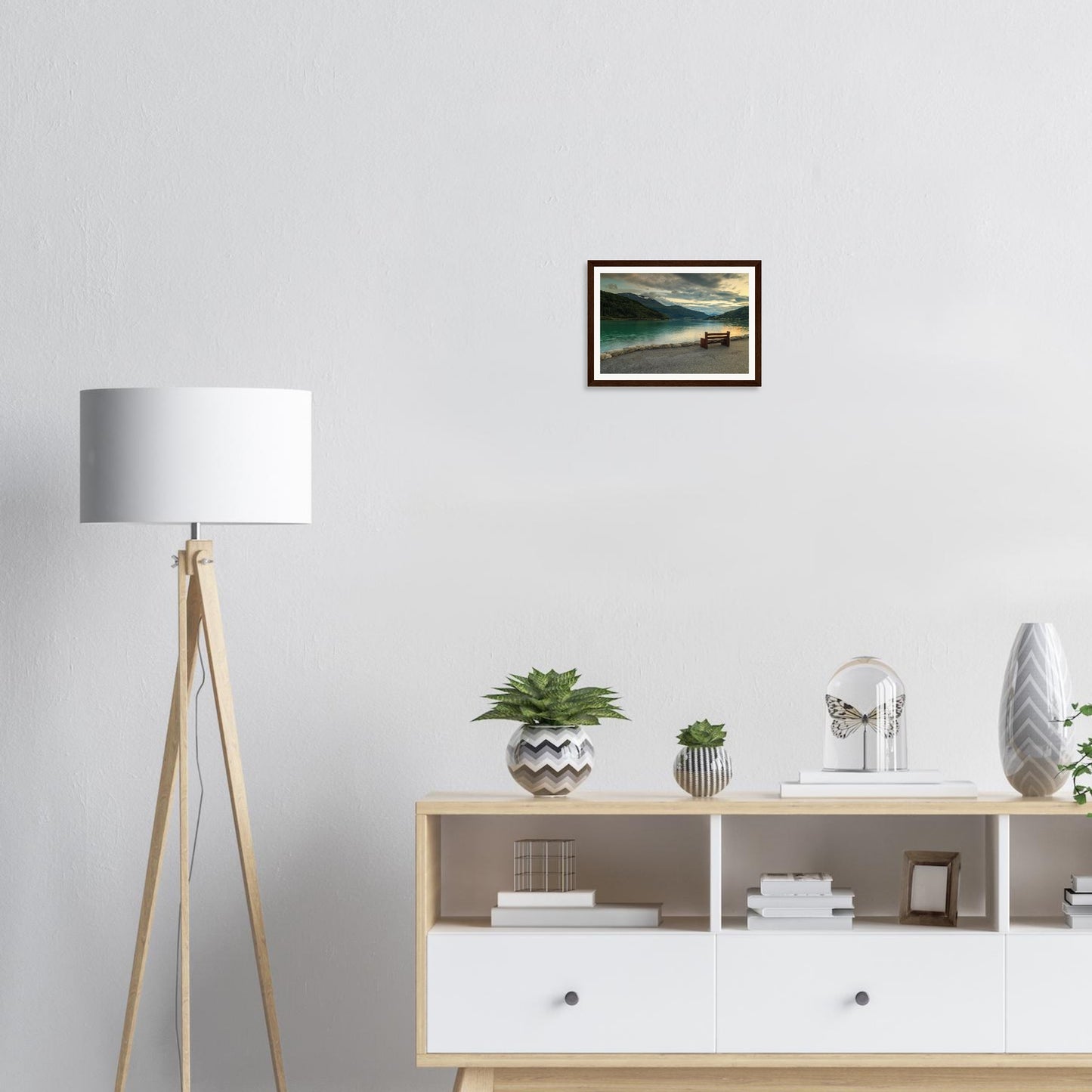 Peaceful Innvikfjorden waters with soft glow framed print