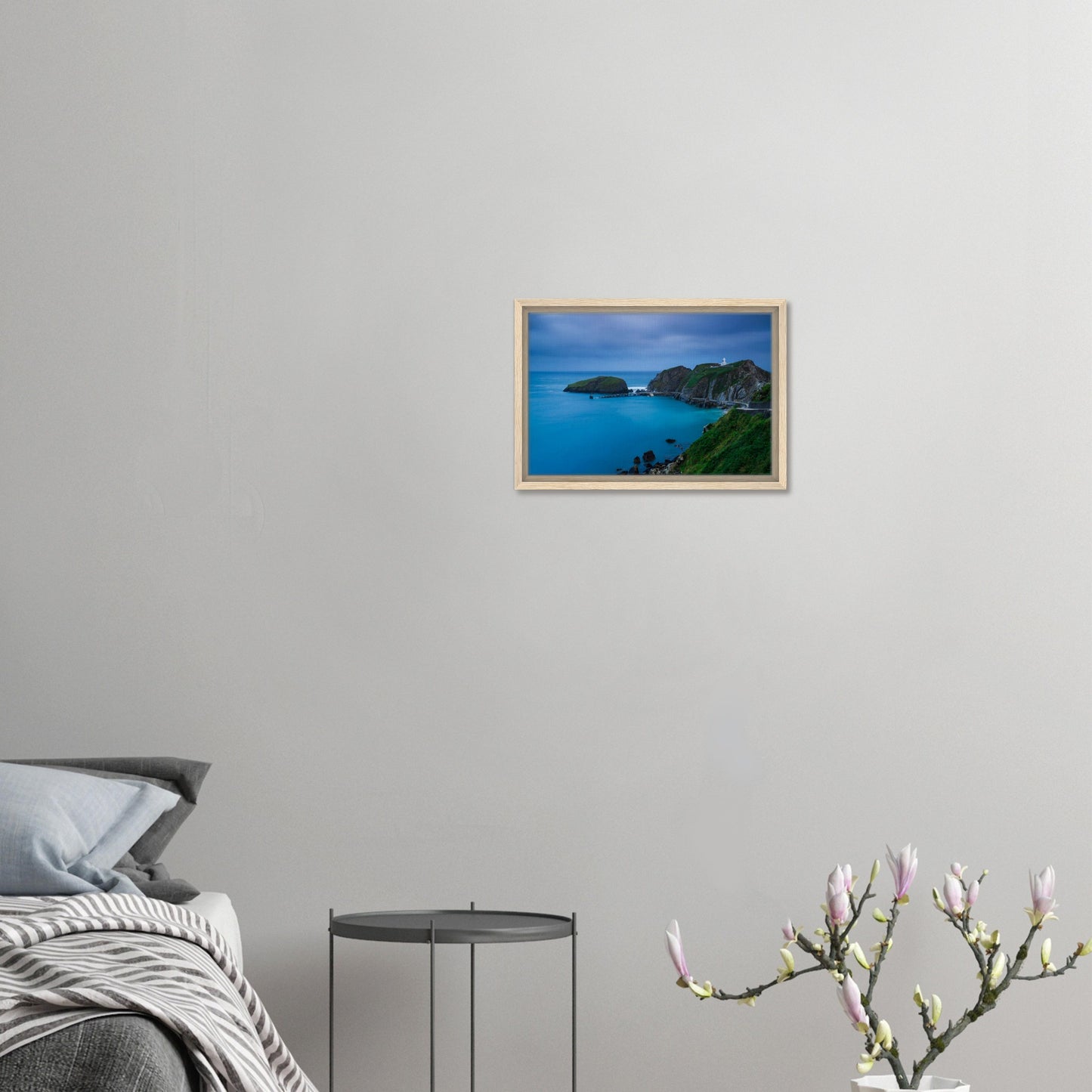 Tranquil framed canvas of Lundy Island lighthouse and sea