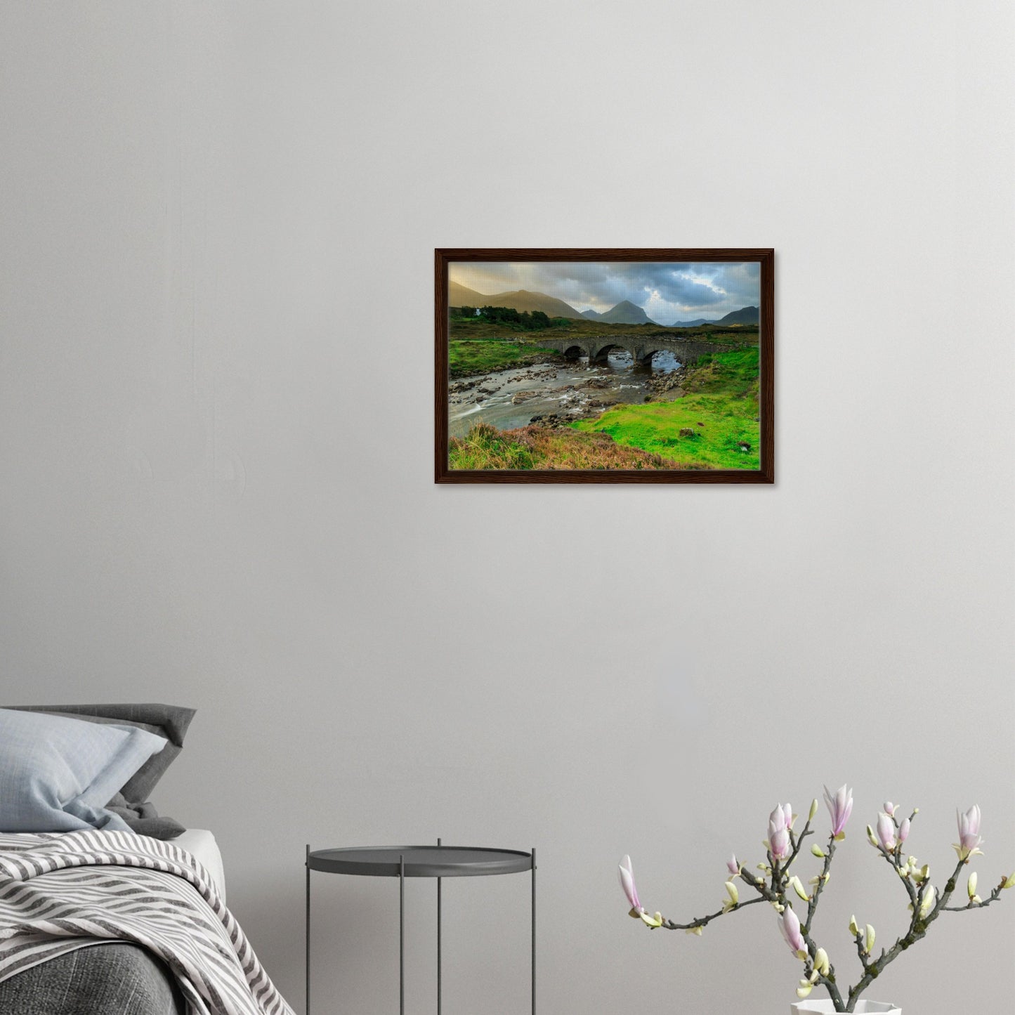 Classic stone arches of Sligachan Bridge in scenic canvas