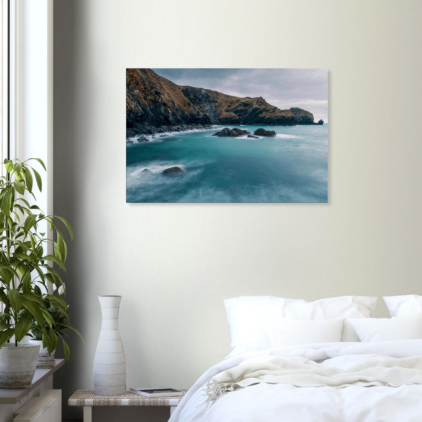 Mullion Cove cliffside and sea captured in fine art canvas print
