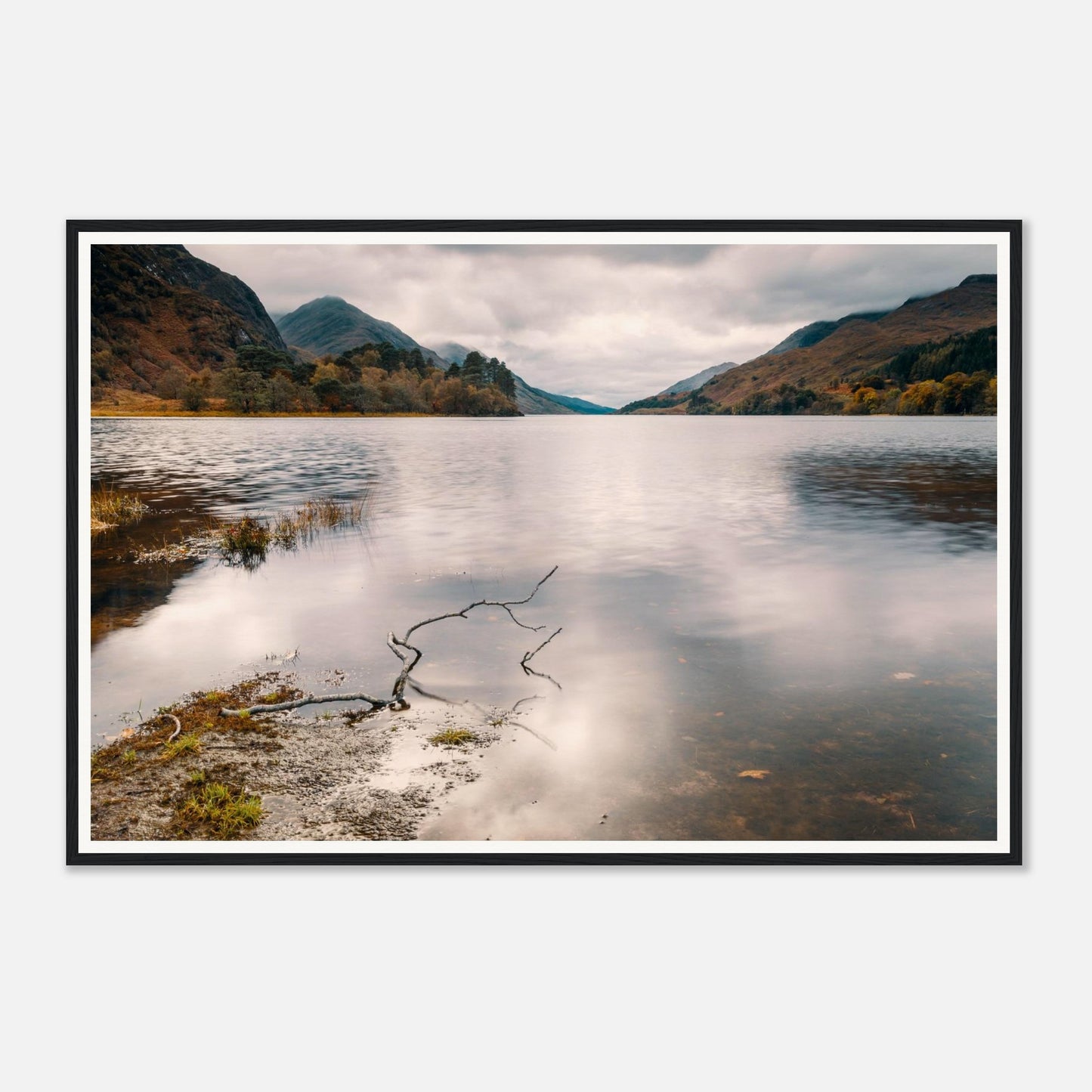 Scenic framed wall art of Loch Shiel reflective waters
