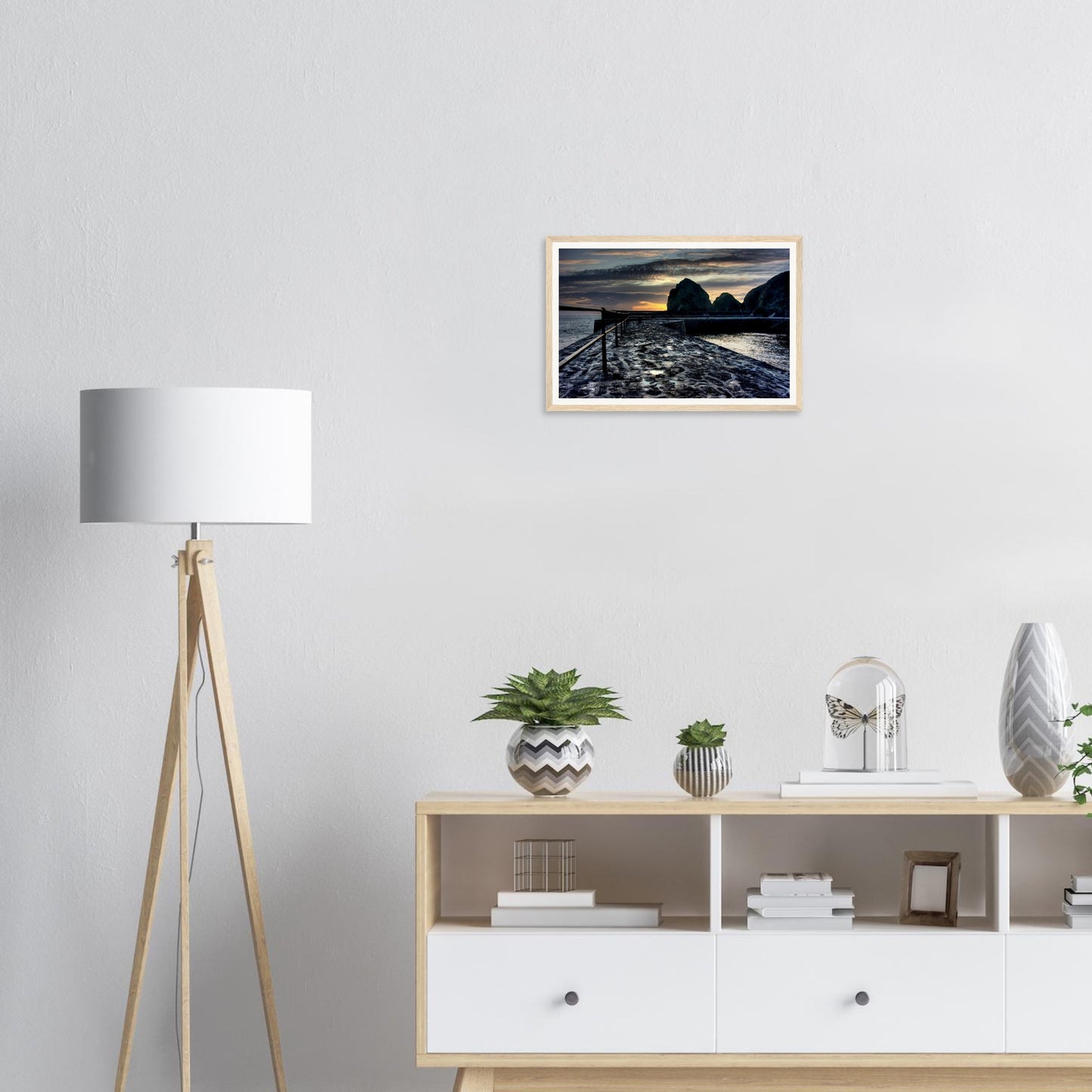 Cornwall seascape framed print featuring Mullion Cove sunset
