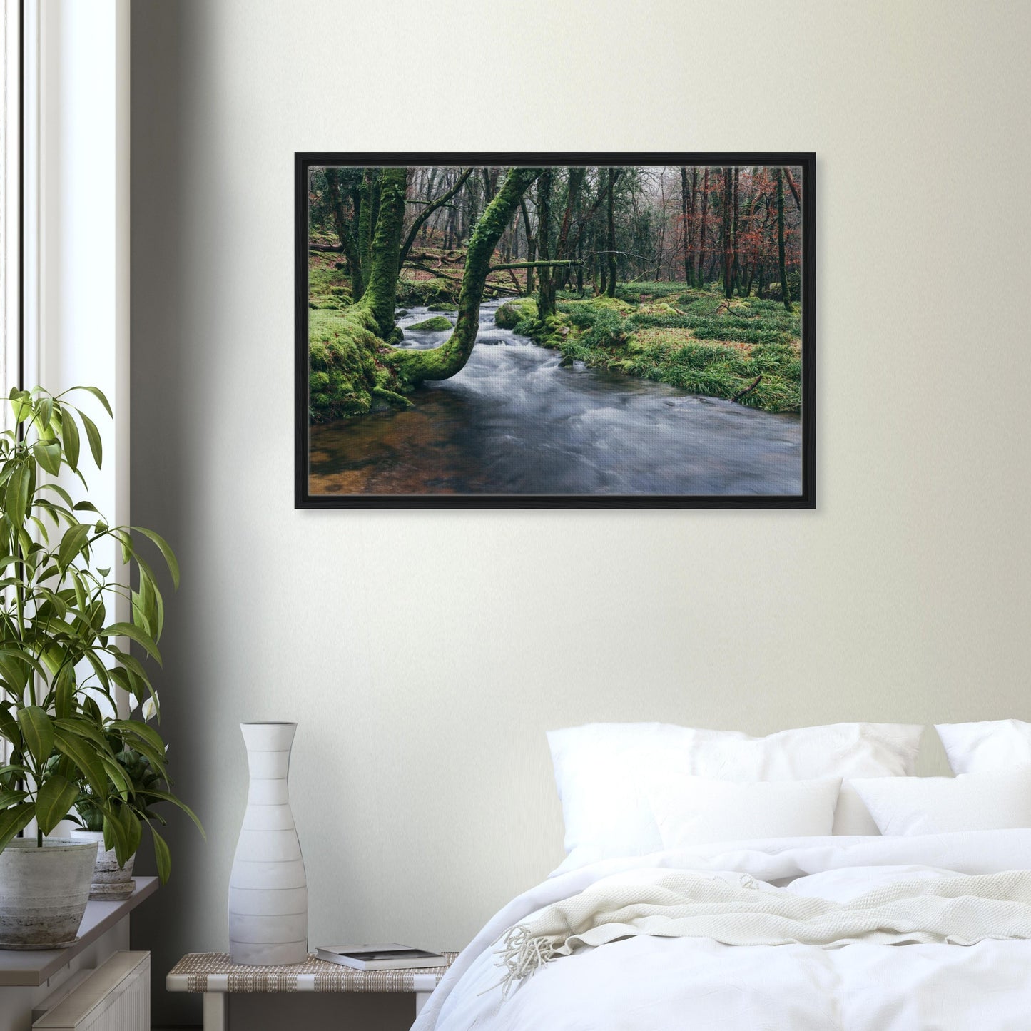 Woodland tranquillity by River Meavy in framed landscape