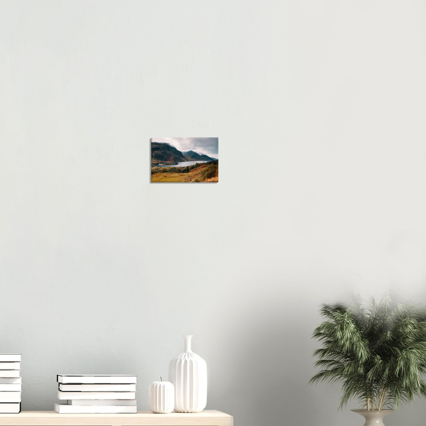 Mist-covered peaks rising from Loch Shiel in landscape print