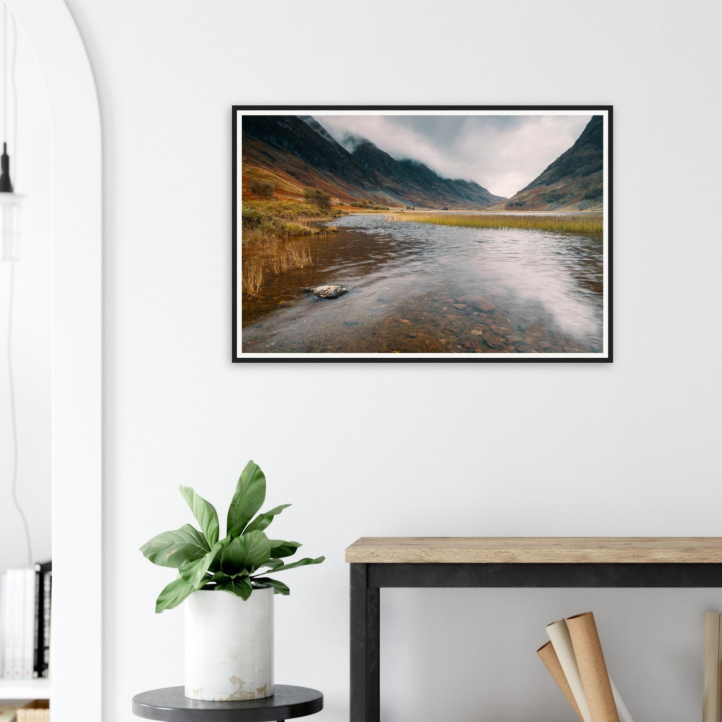 Atmospheric Scottish framed print of Loch Achtriochtan serenity