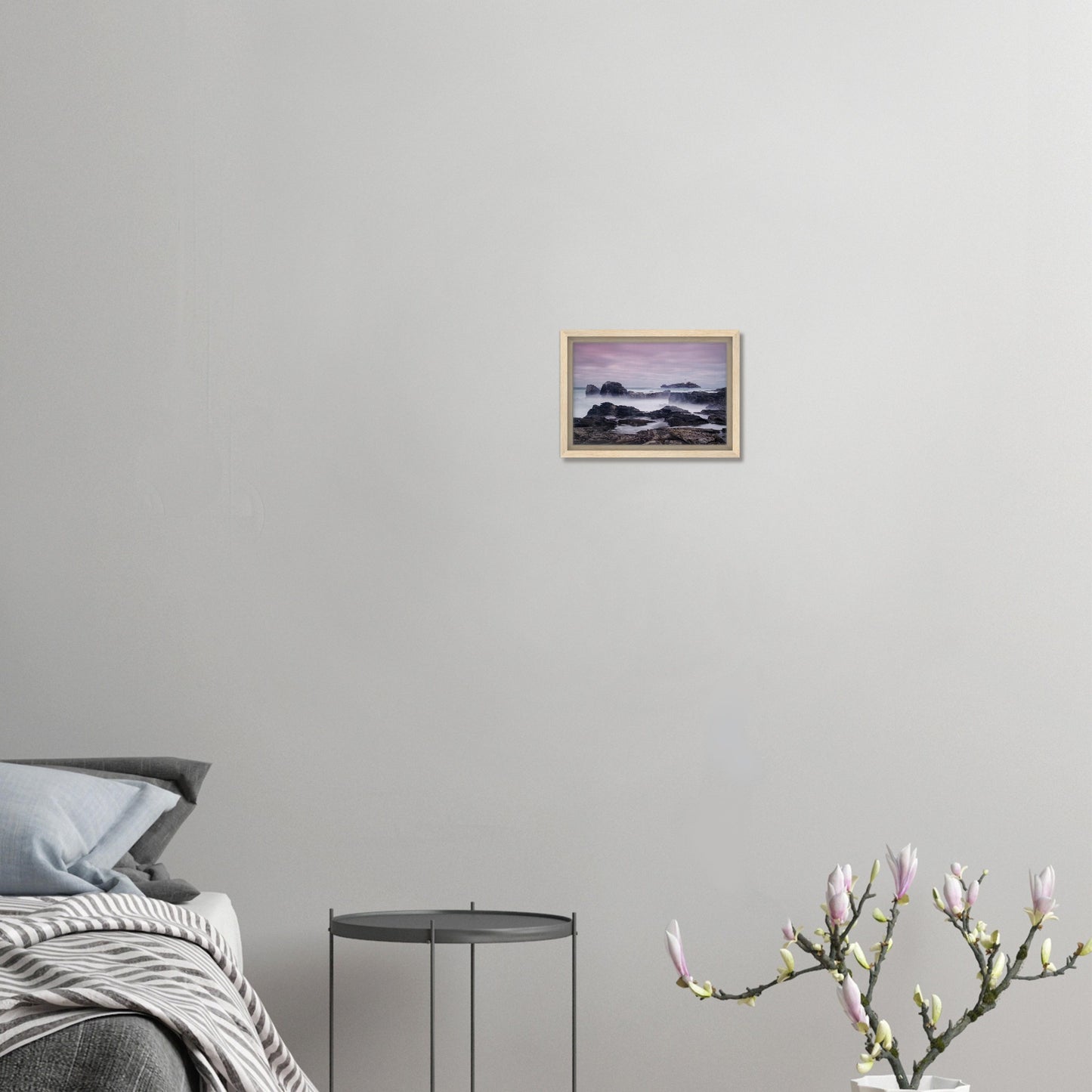 Timeless coastal beauty with misty sea and beacon at Godrevy