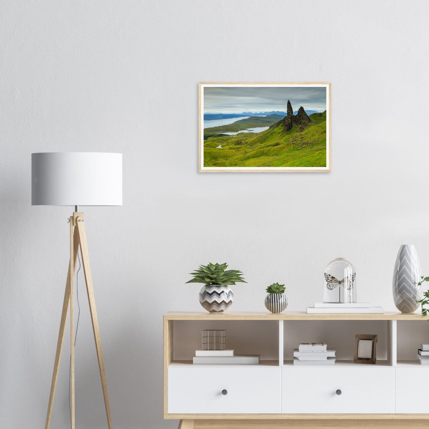 Majestic pinnacle at The Old Man of Storr framed print with moody sky