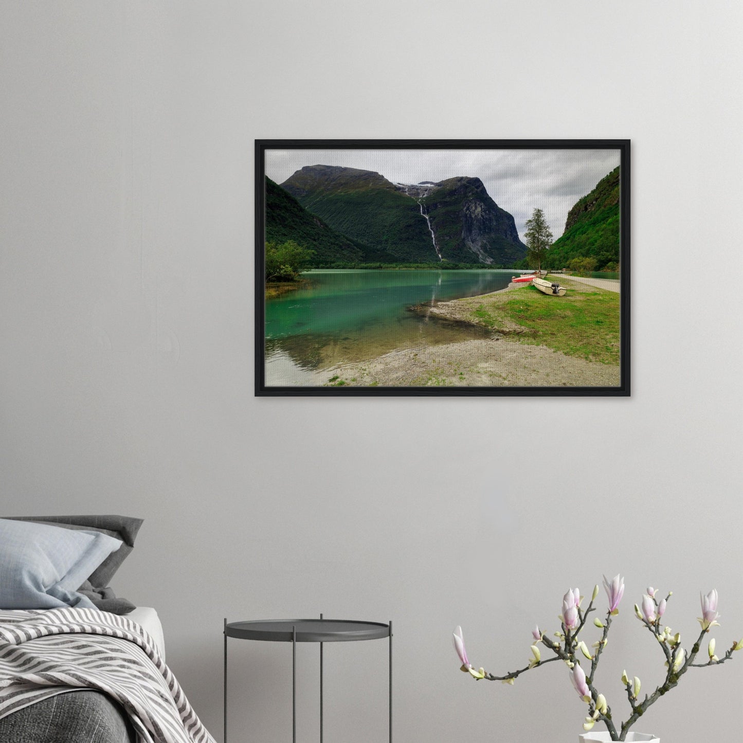 Framed canvas of Mount Ramnefjell and Utigardsfossen in Norway