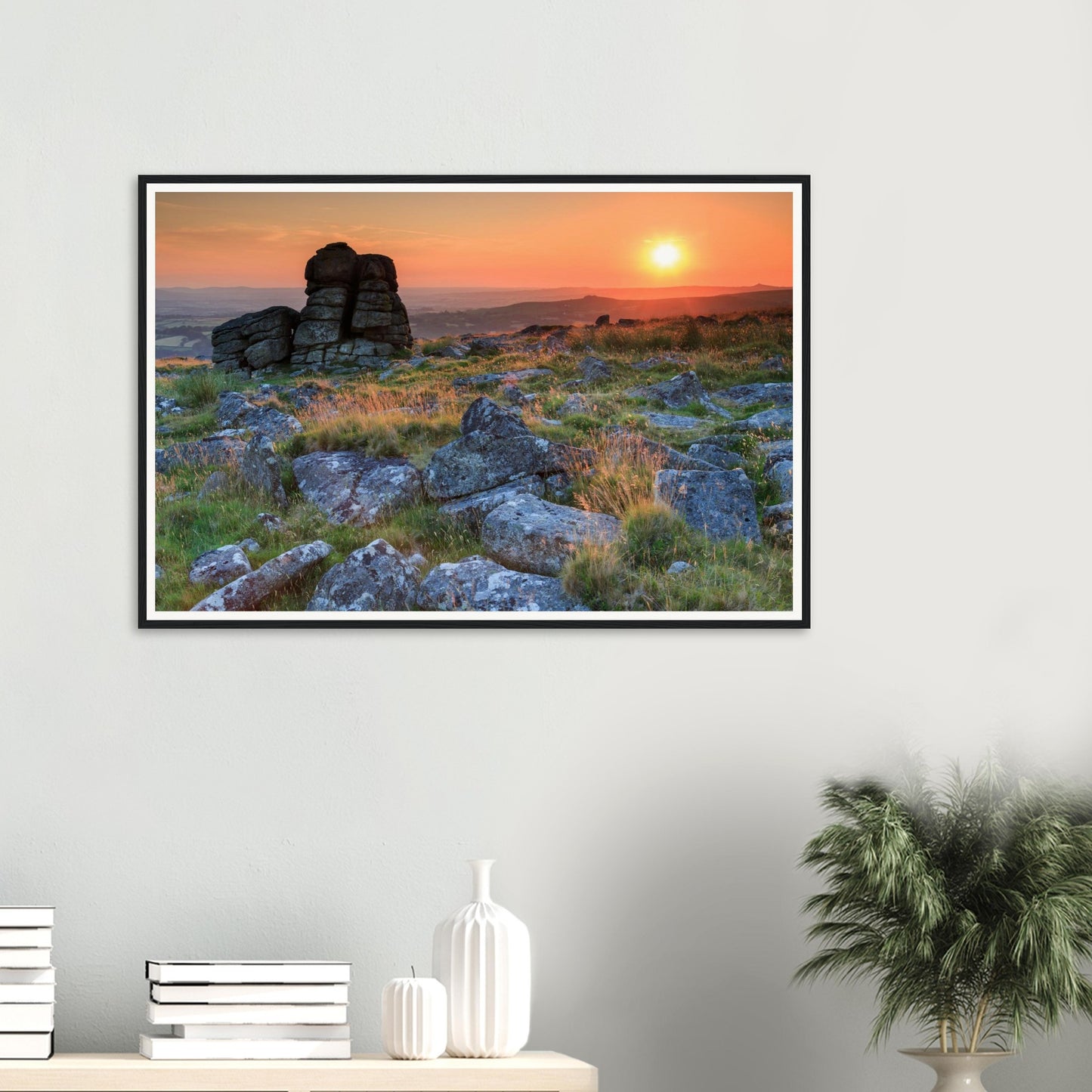 Scenic framed print of Leeden Tor and sunlit foreground