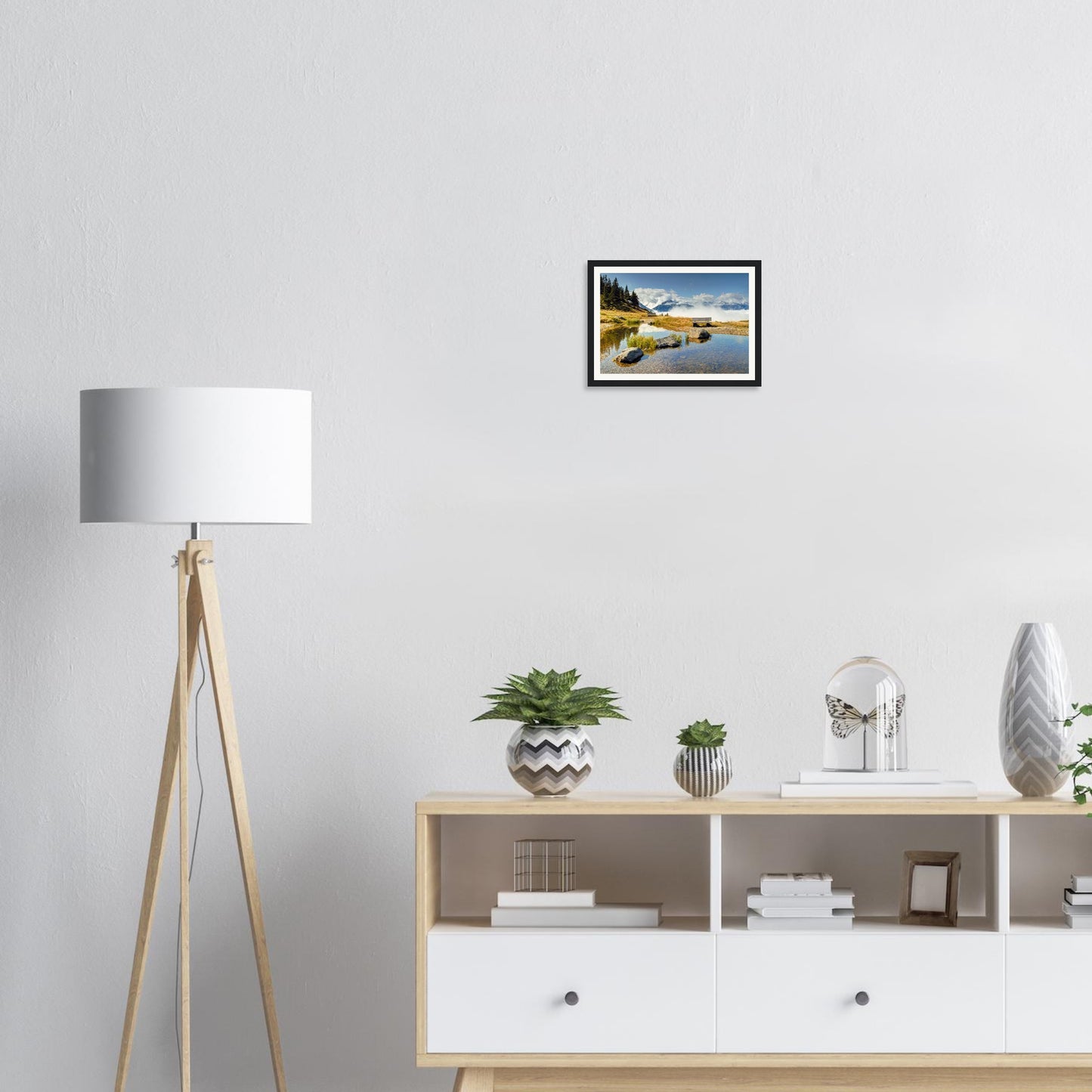 Framed print of Resterhöhe in Austria with pond and mountain backdrop