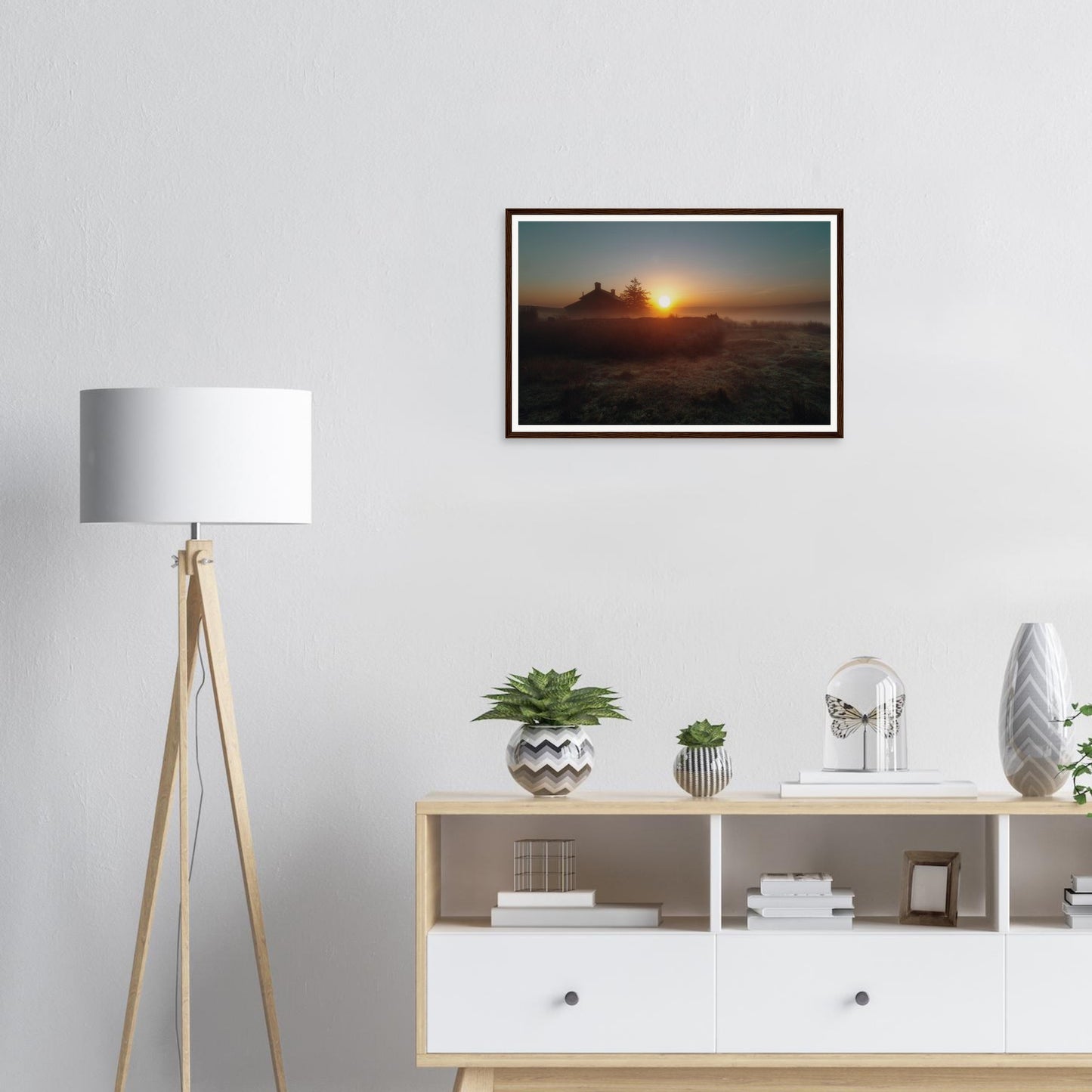 Tranquil sunrise framed print of Nun’s Cross Farm on the moors