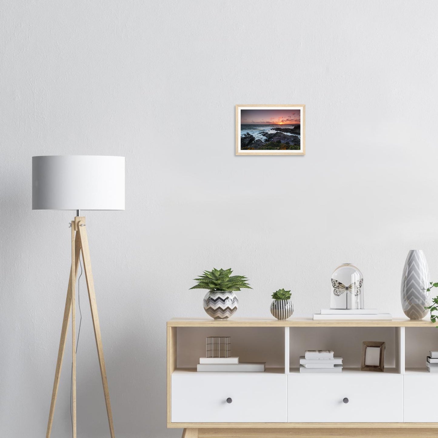 Sunset silhouette of Heybrook Bay cliffs in framed wall art