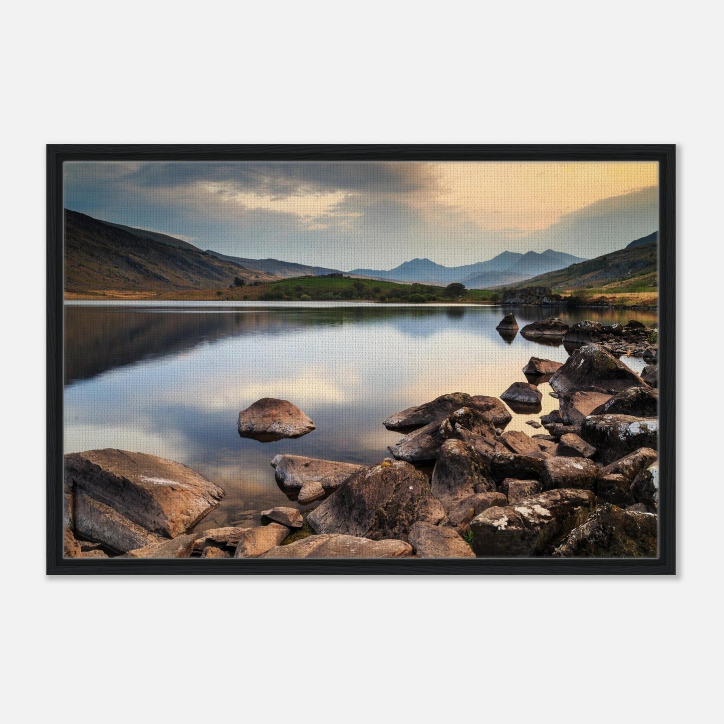 Sunset over lake in Snowdonia National Park wall art