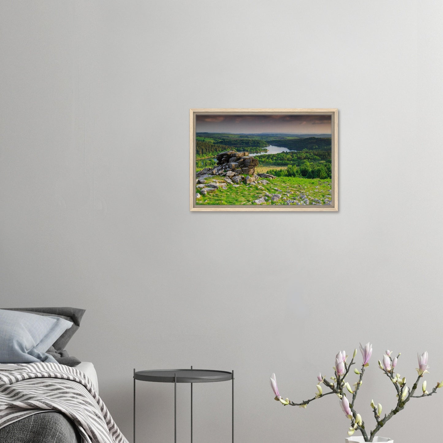 Burrator Reservoir and surrounding woods in framed canvas