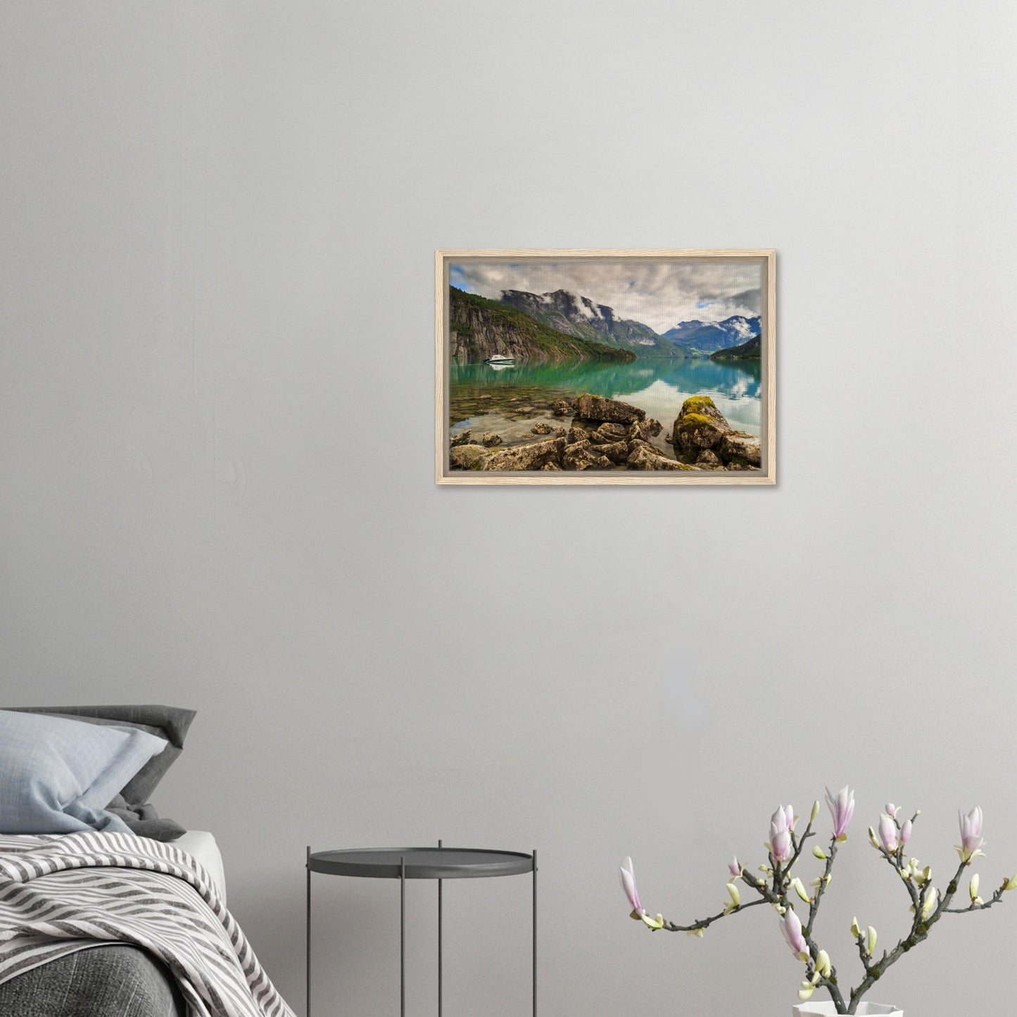 Norwegian framed canvas of lake under low-hanging clouds