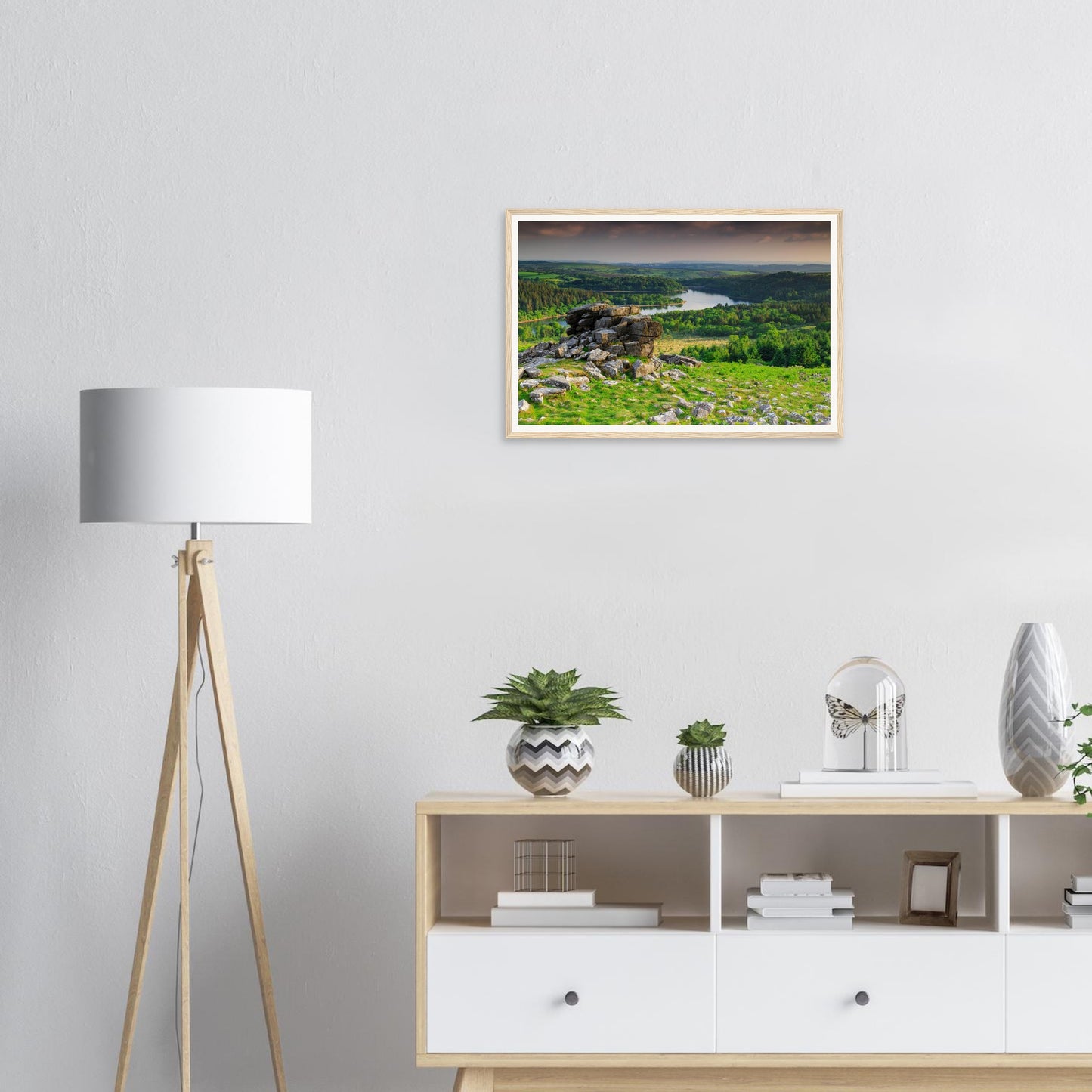 Atmospheric framed print of Dartmoor landscape with Leather Tor