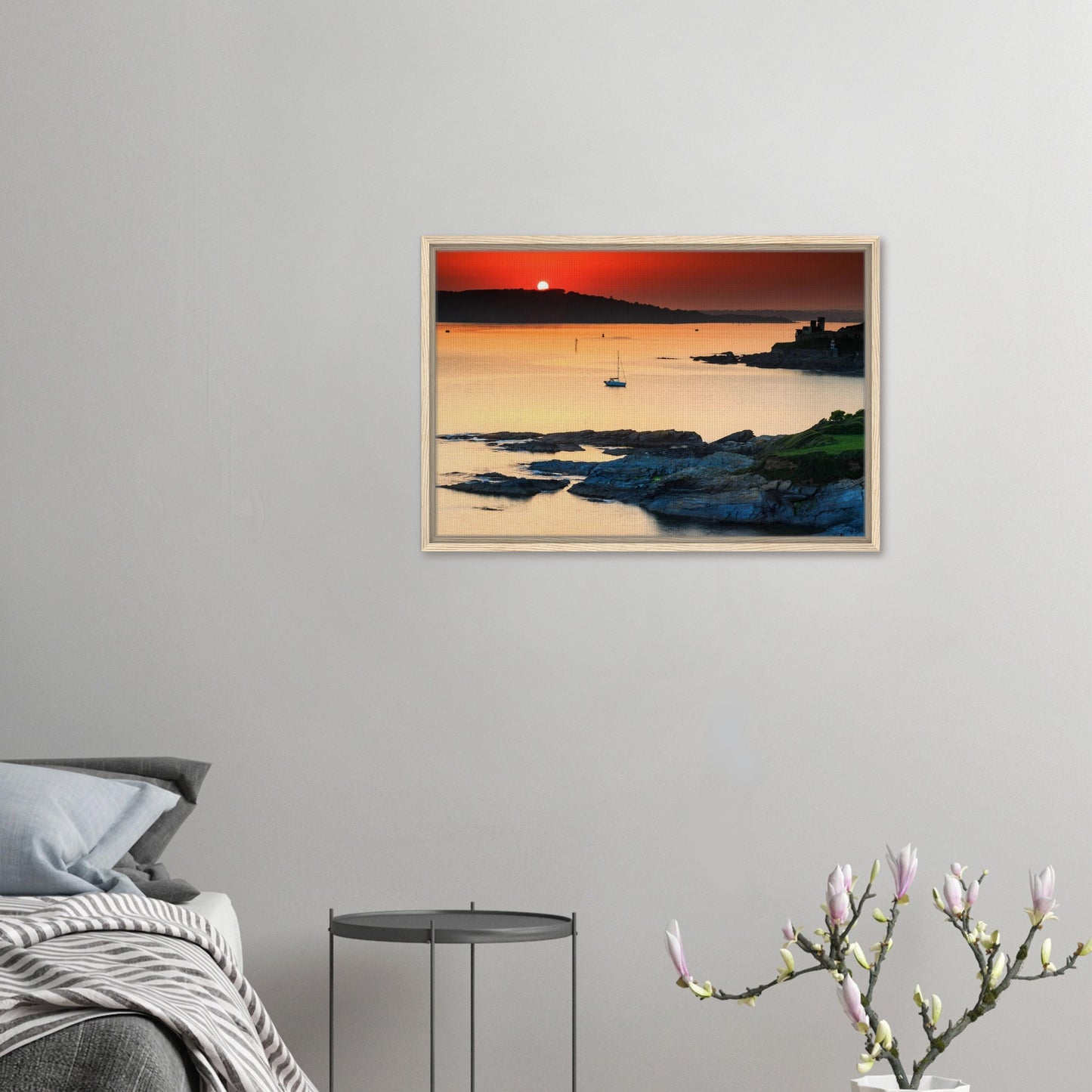 Golden sunset path across Plymouth Sound in canvas wall art