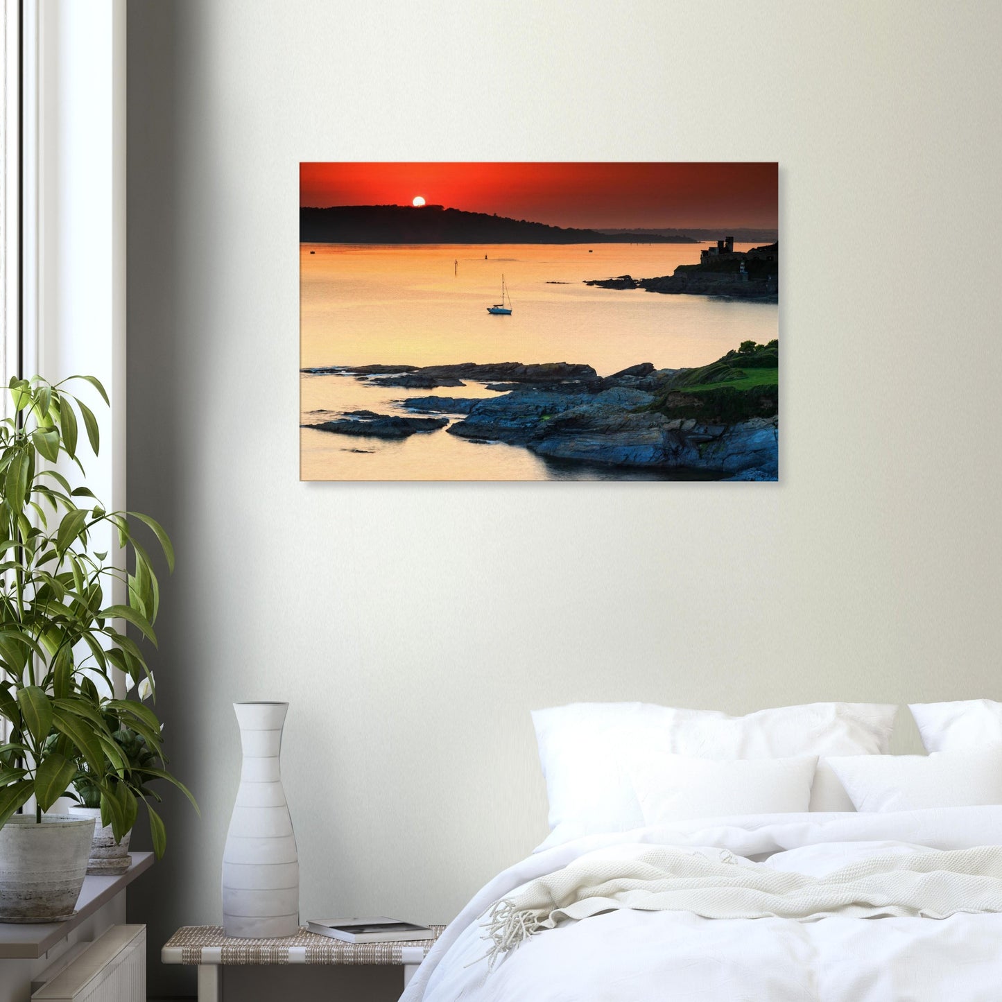 Canvas print of Plymouth’s sunset coast, blending natural beauty with historic depth.