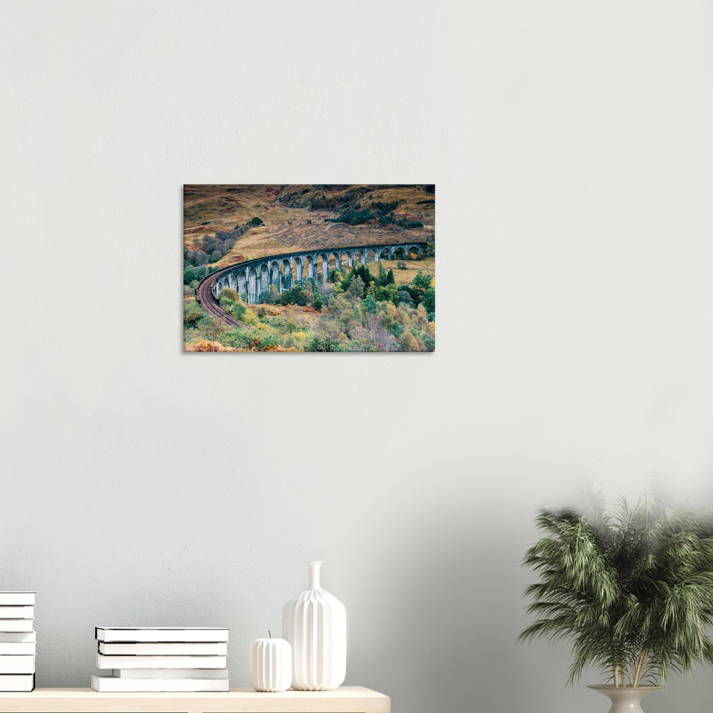 Canvas print of Glenfinnan Viaduct’s sweeping curve in fall setting