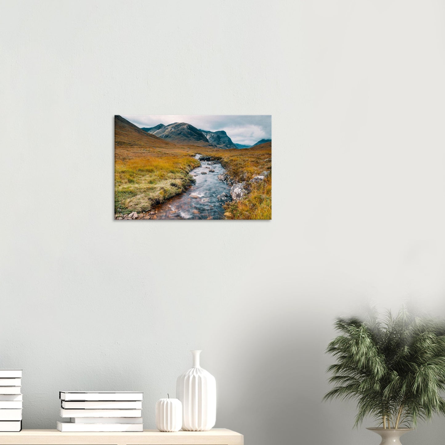 Stream winding through Glencoe Valley in atmospheric print