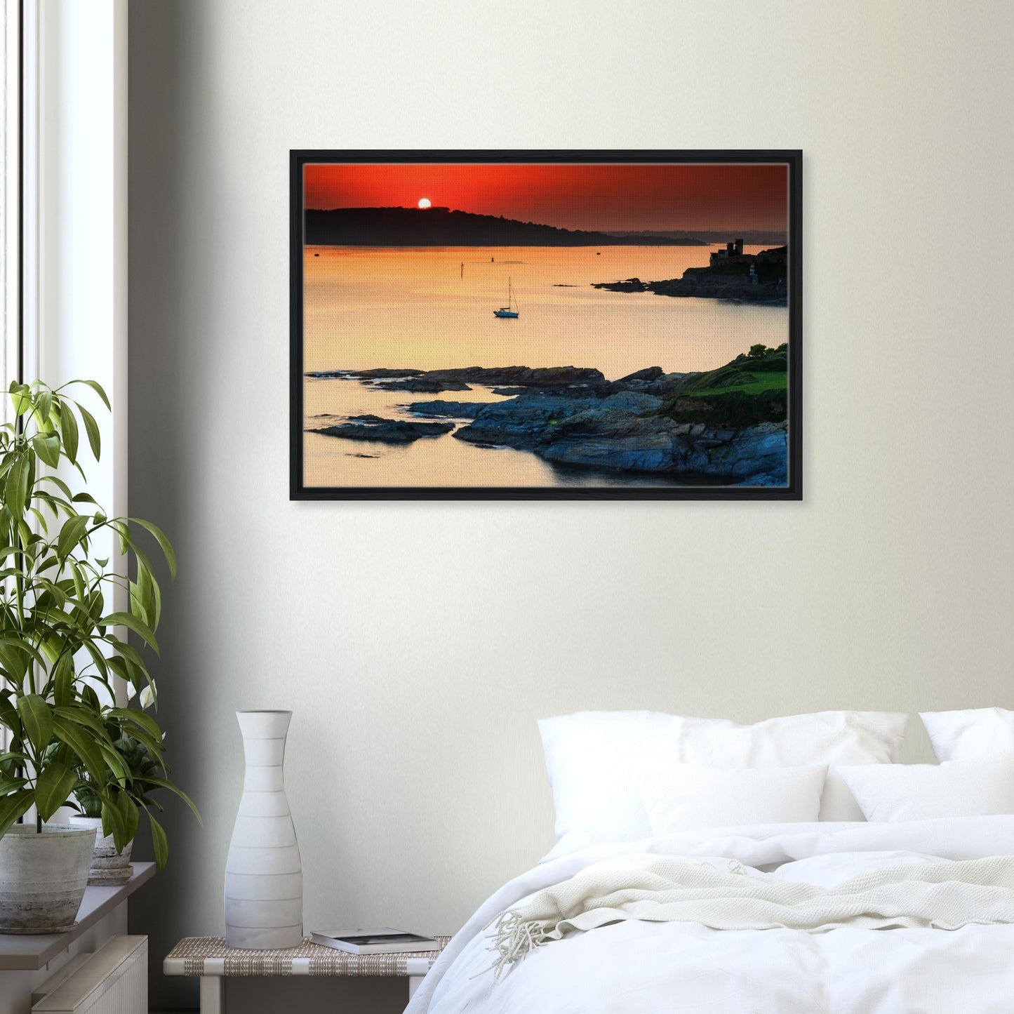 Maritime heritage scene of Plymouth at sunset in canvas