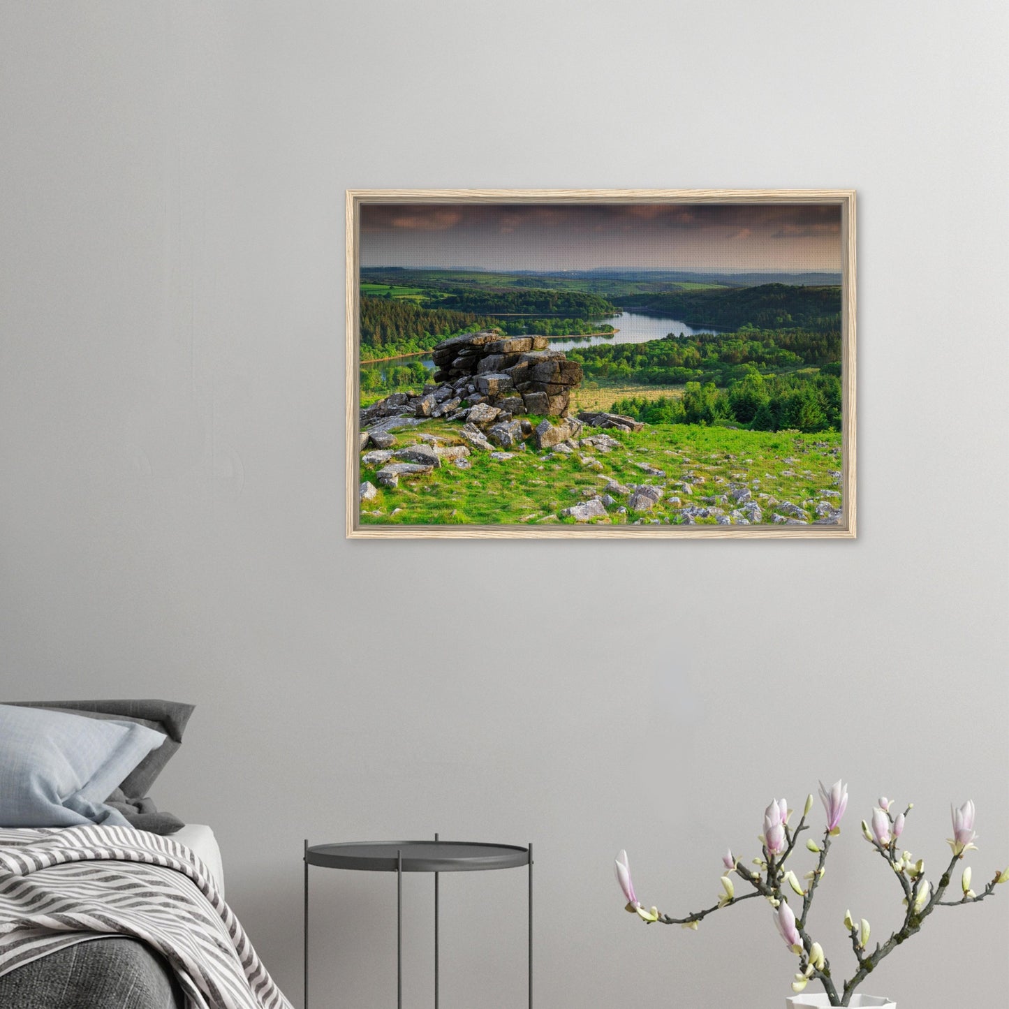 Dartmoor National Park print with reservoir and granite cliffs