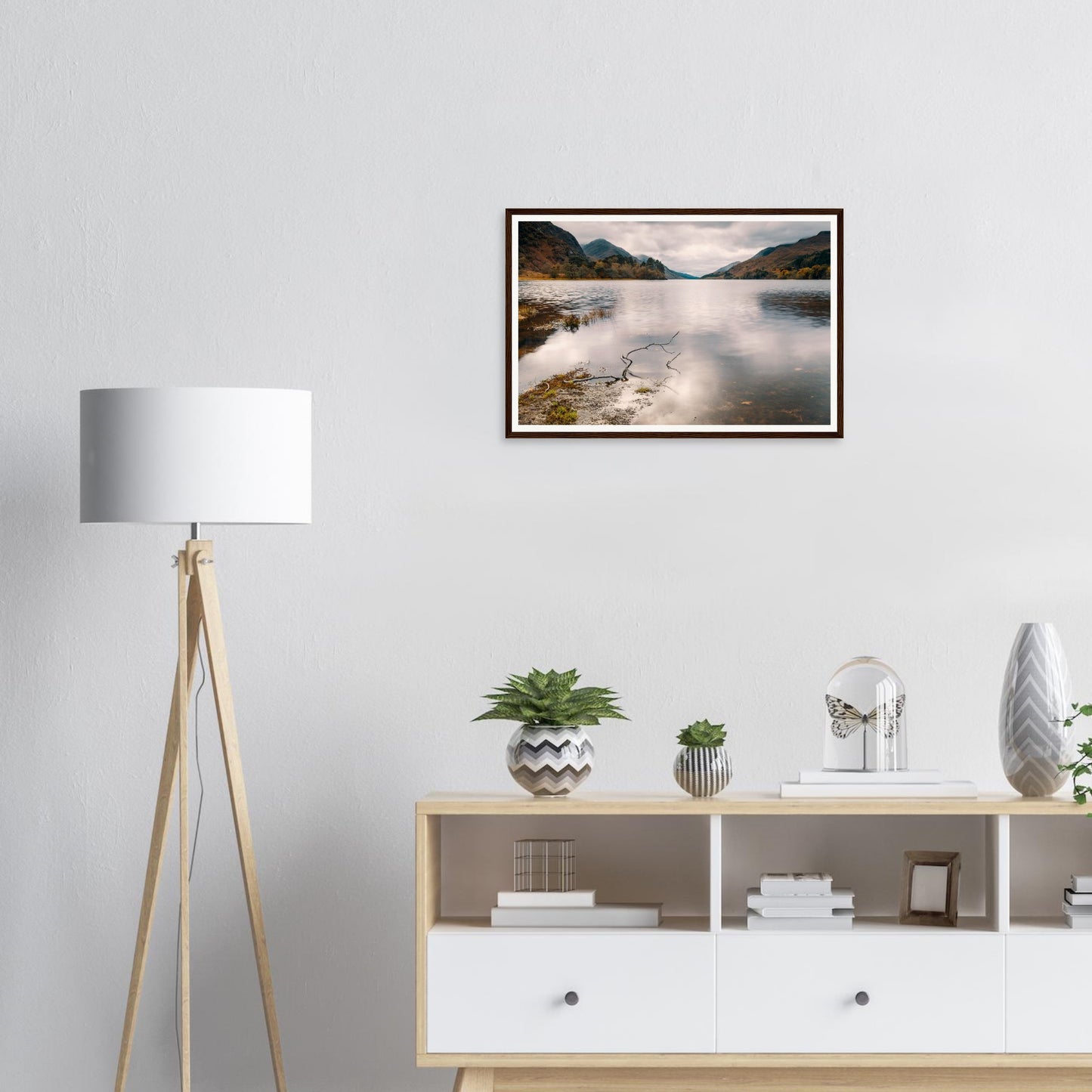 Distant Highlands mountains above Loch Shiel framed wall art