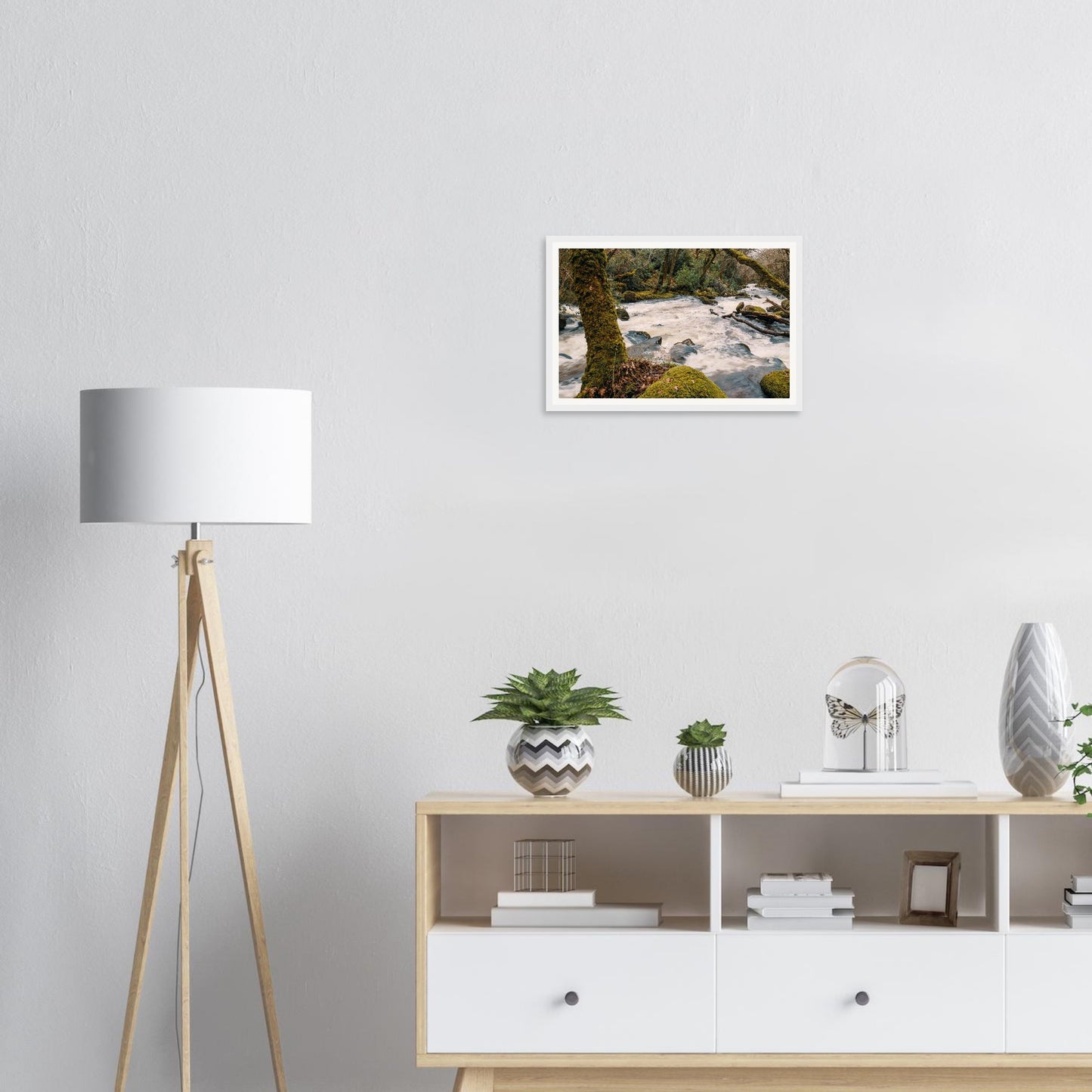Framed landscape print of River Plym woodland in Dartmoor