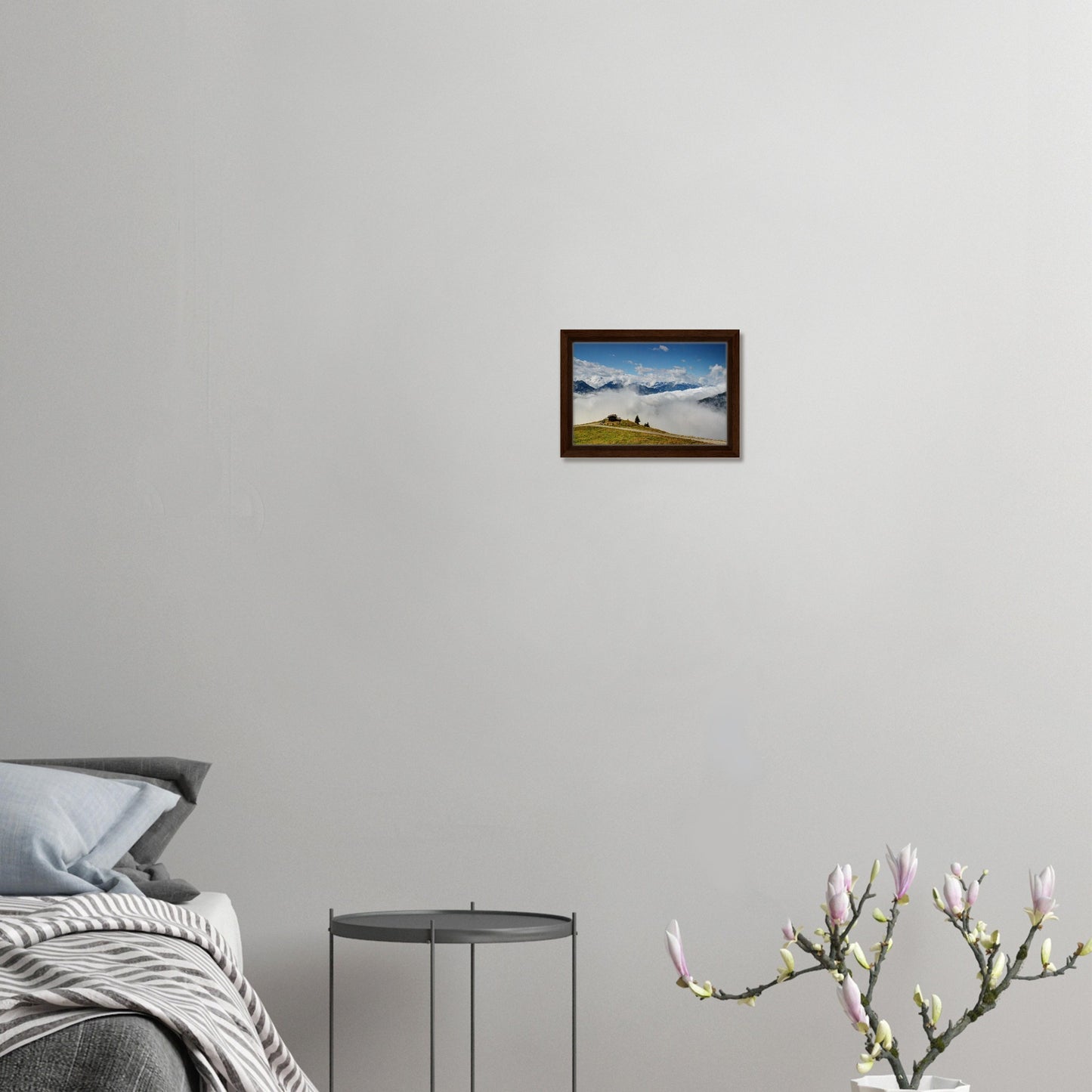 Resterhöhe framed canvas featuring hut, clouds, and peaks