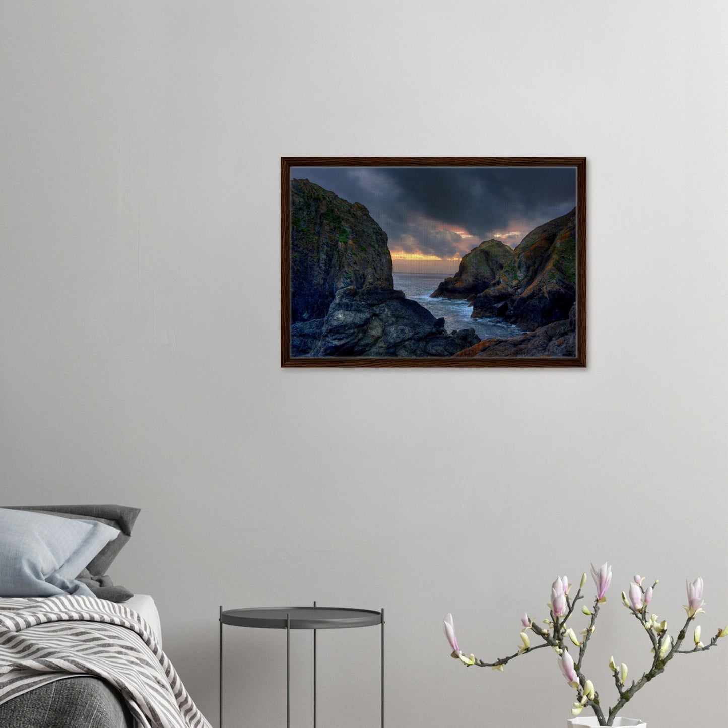 Sunset reflection on rock faces in Mullion Cove canvas