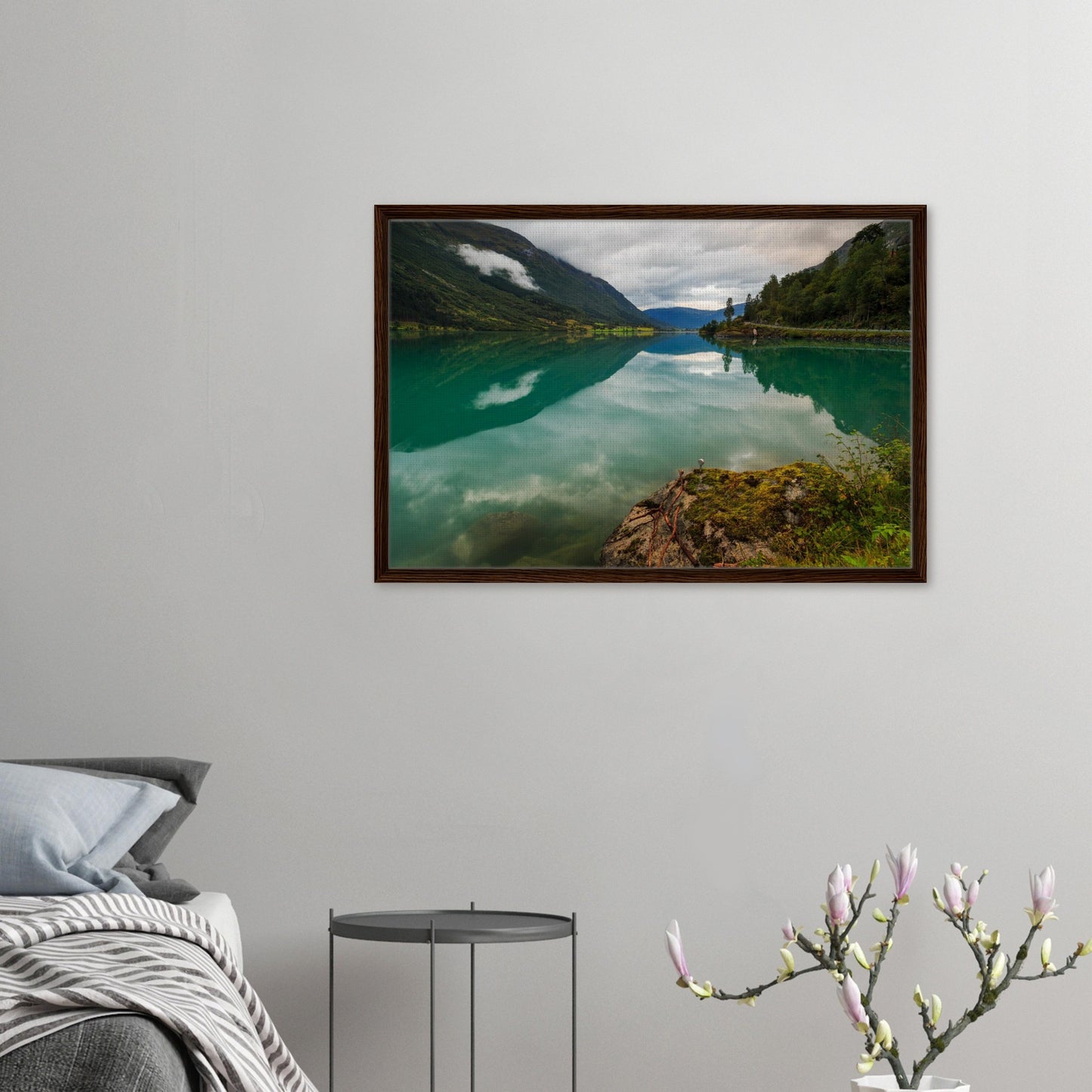 Reflective waters of Oldevatnet in scenic Norway wall print