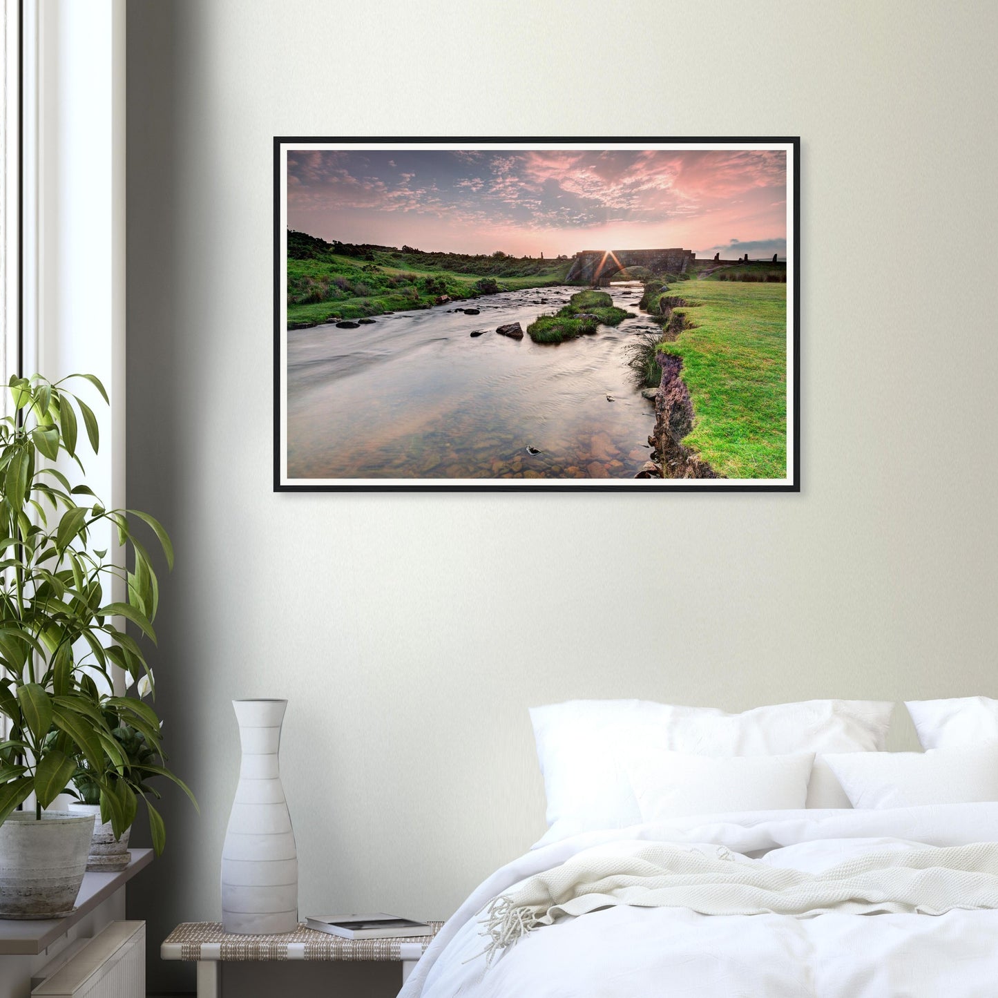 Sunrise over Cadover Bridge framed art capturing Dartmoor beauty
