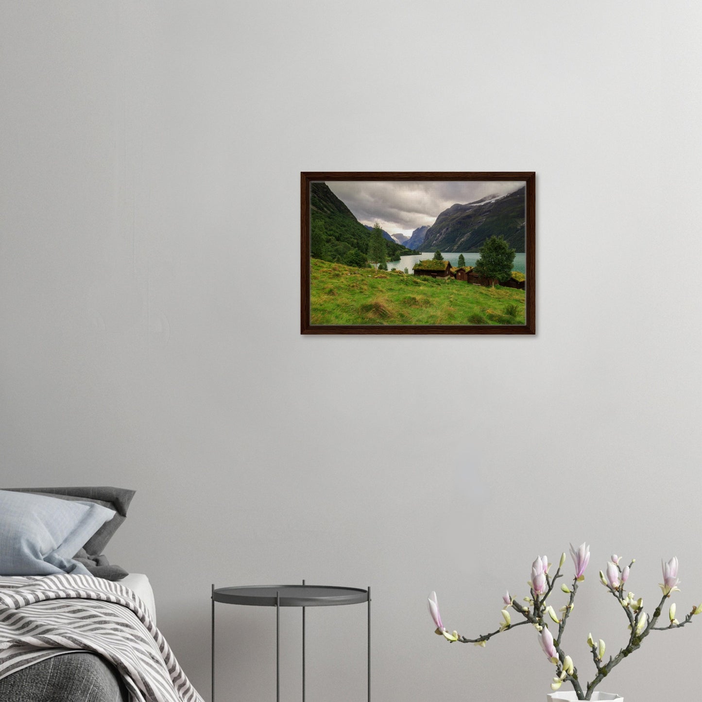 Norway’s Lodalen Valley with lake and cottages wall print