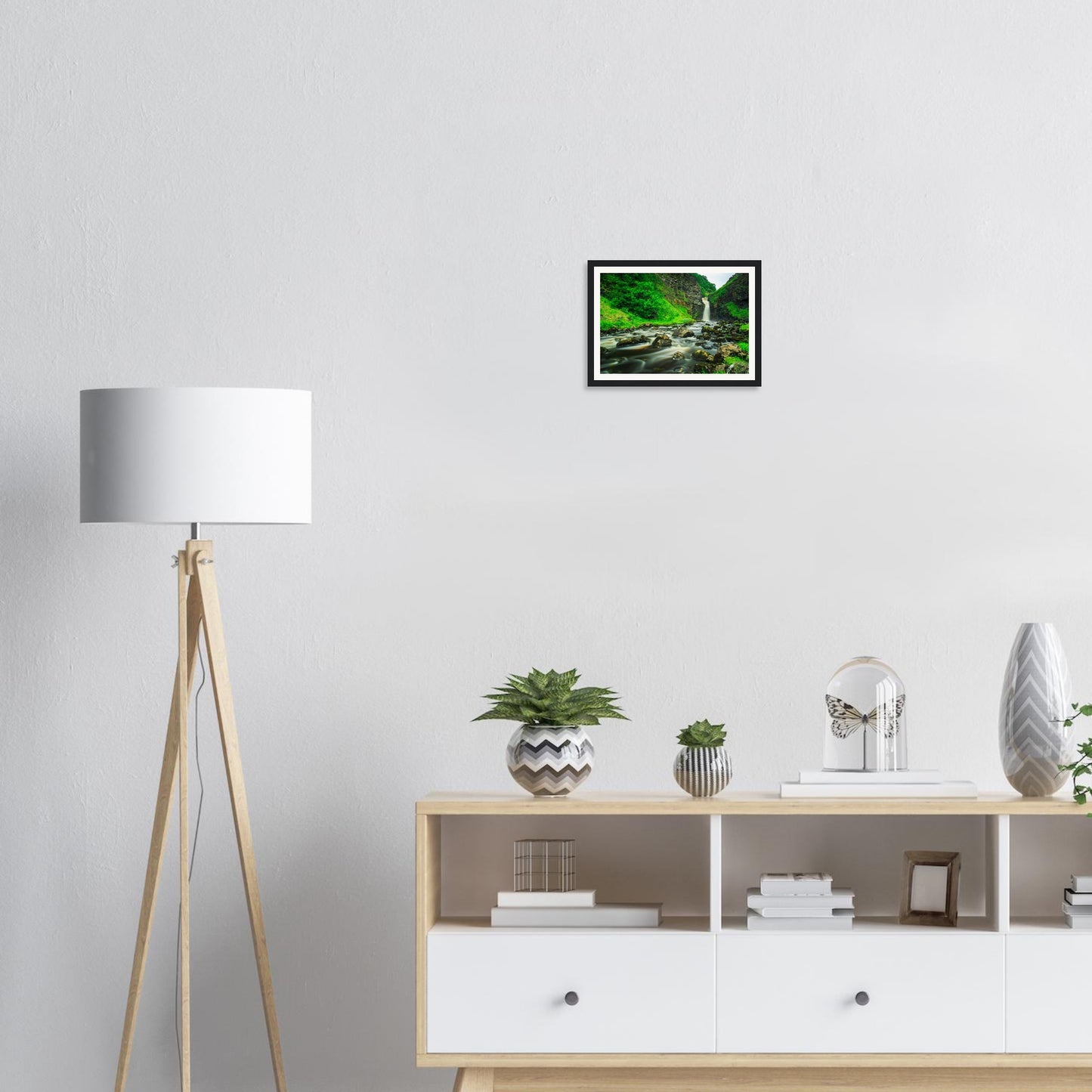 Atmospheric framed print of Lealt Falls waterfall in Scotland
