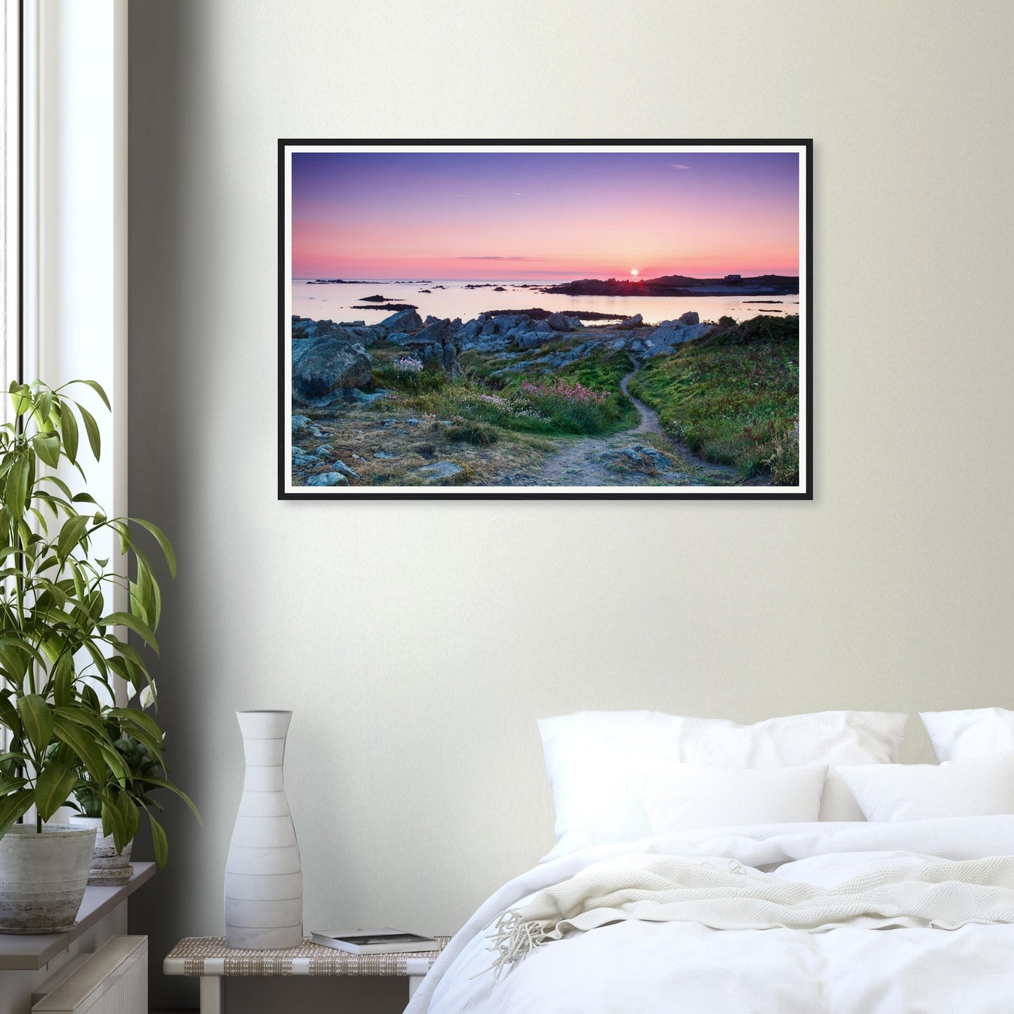 Atmospheric framed print of Lihou Island in Guernsey at dusk
