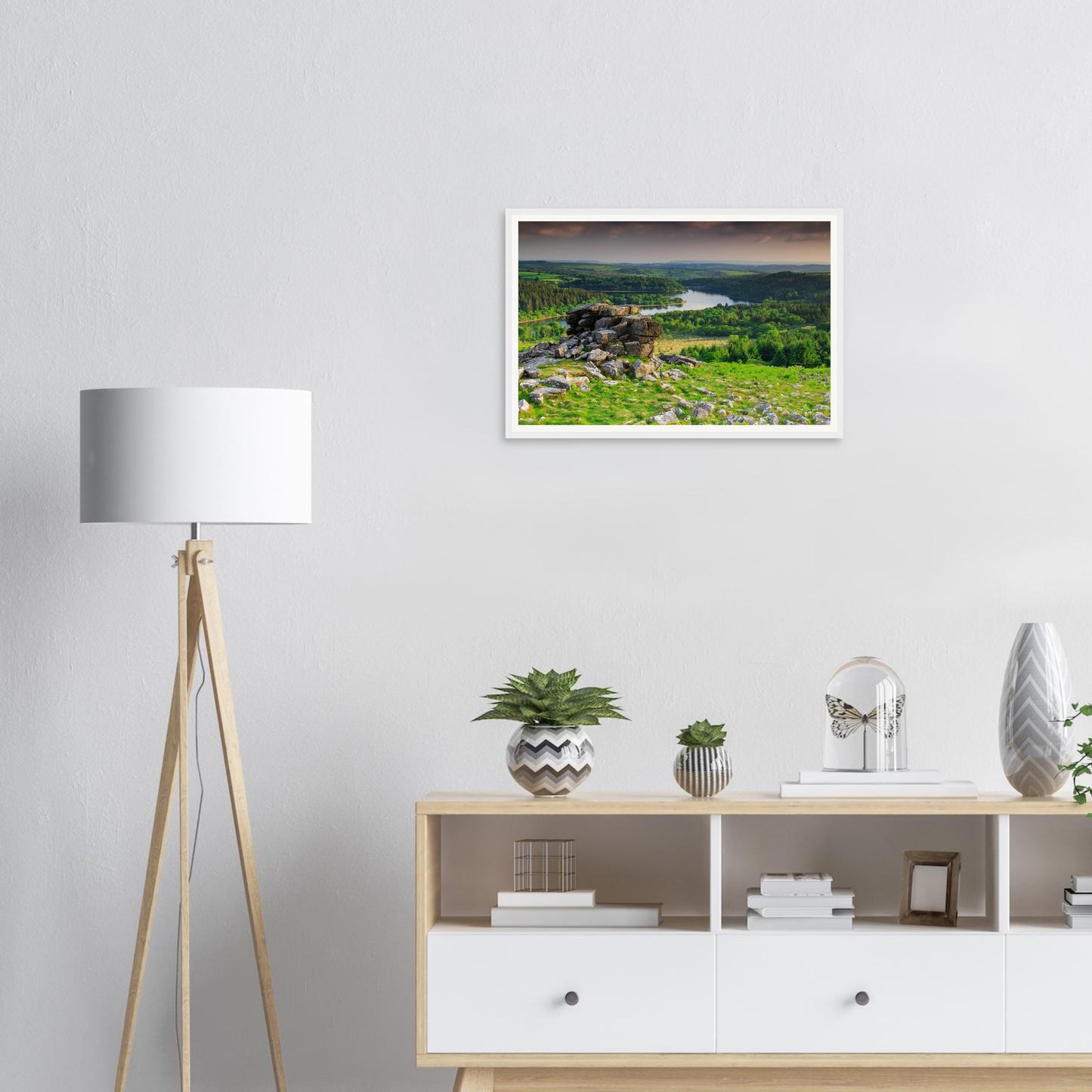 Scenic framed print of Burrator Reservoir with Leather Tor backdrop