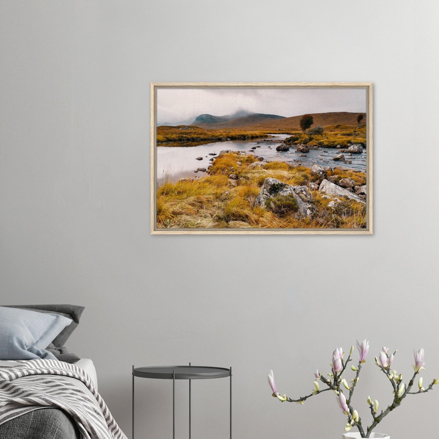 Serene loch and sky reflection landscape canvas