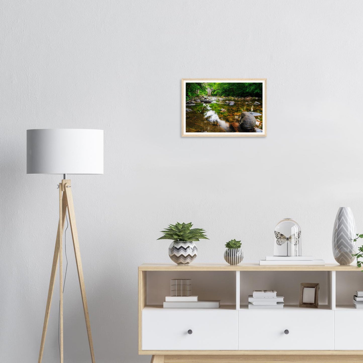 Historic Dartmoor bridge framed print surrounded by foliage
